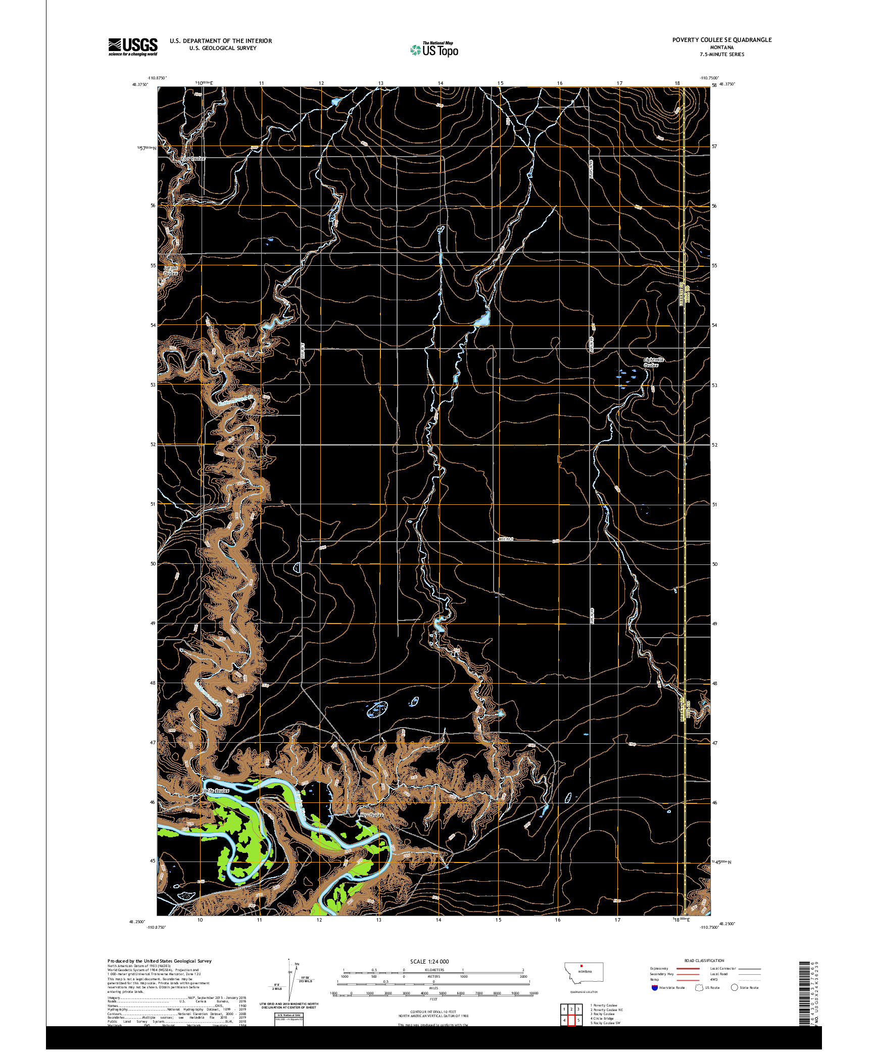 USGS US TOPO 7.5-MINUTE MAP FOR POVERTY COULEE SE, MT 2020