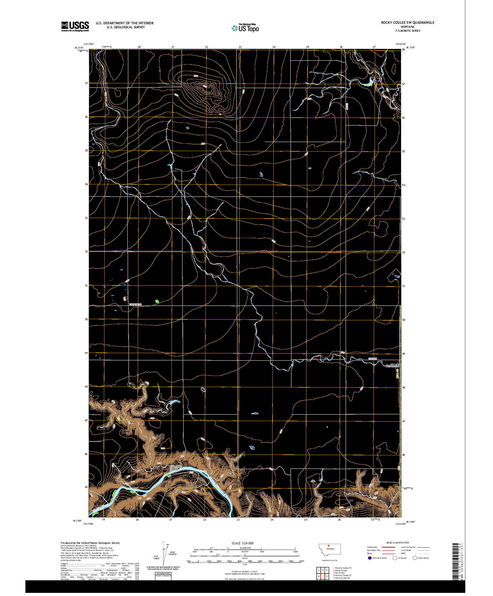USGS US TOPO 7.5-MINUTE MAP FOR ROCKY COULEE SW, MT 2020