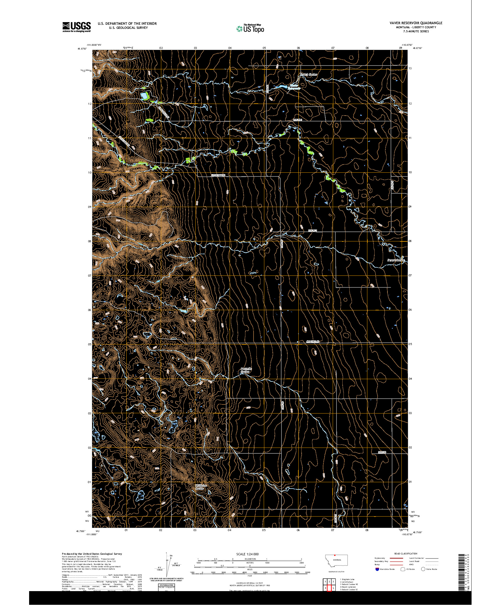 USGS US TOPO 7.5-MINUTE MAP FOR VAVER RESERVOIR, MT 2020
