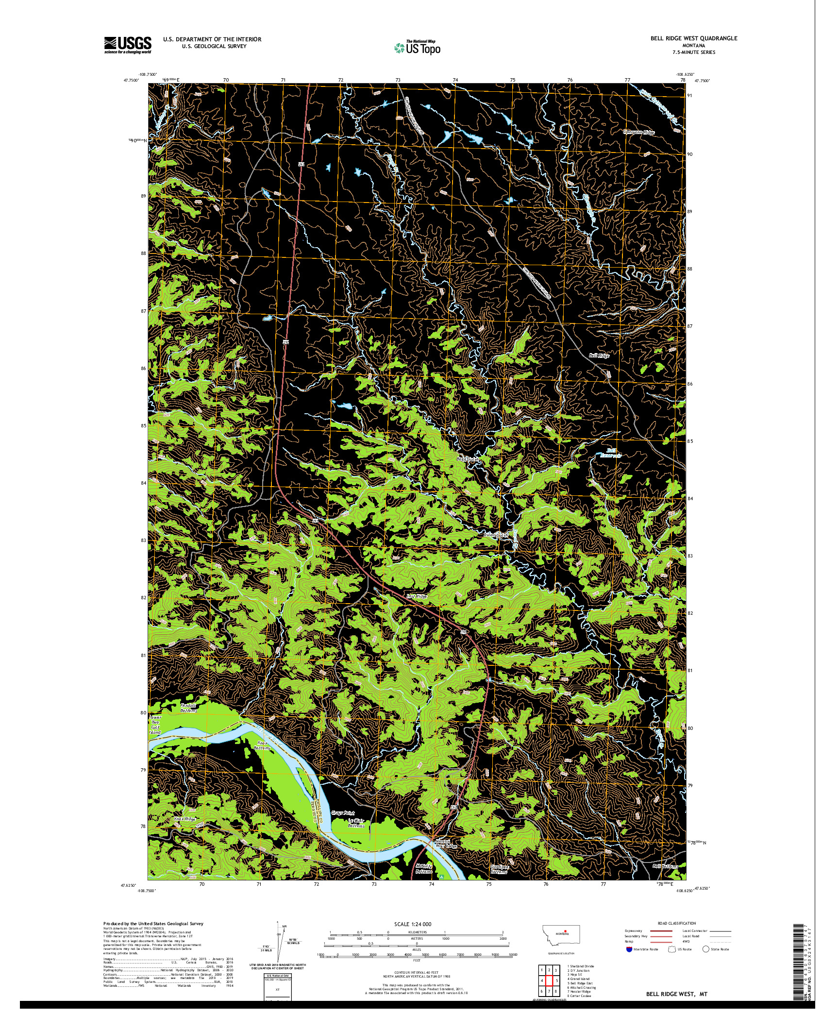 USGS US TOPO 7.5-MINUTE MAP FOR BELL RIDGE WEST, MT 2020