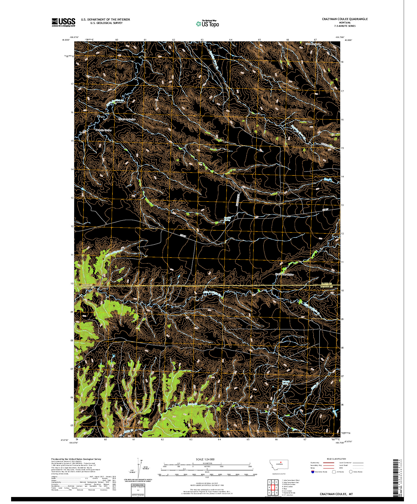 USGS US TOPO 7.5-MINUTE MAP FOR CRAZYMAN COULEE, MT 2020