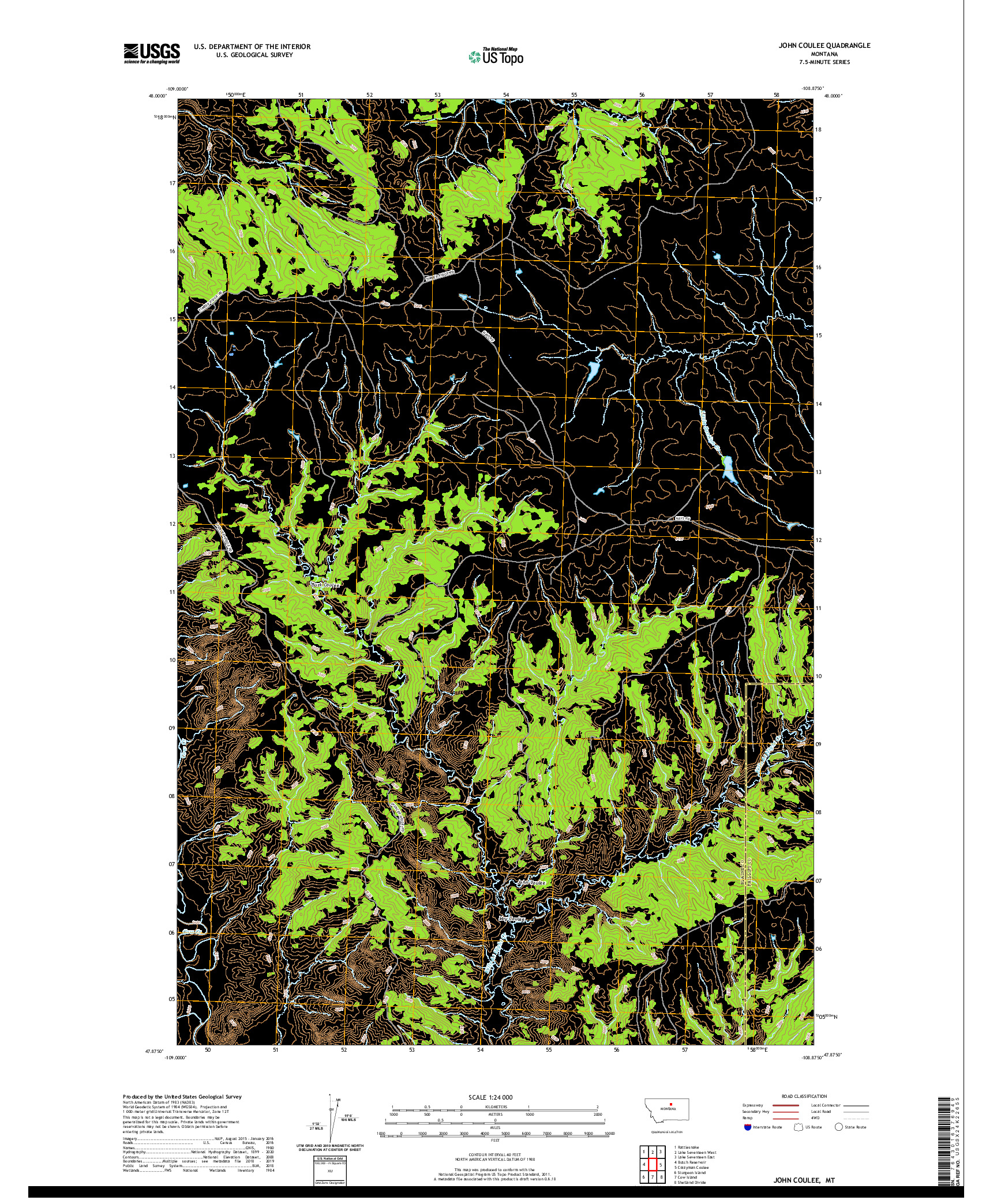 USGS US TOPO 7.5-MINUTE MAP FOR JOHN COULEE, MT 2020