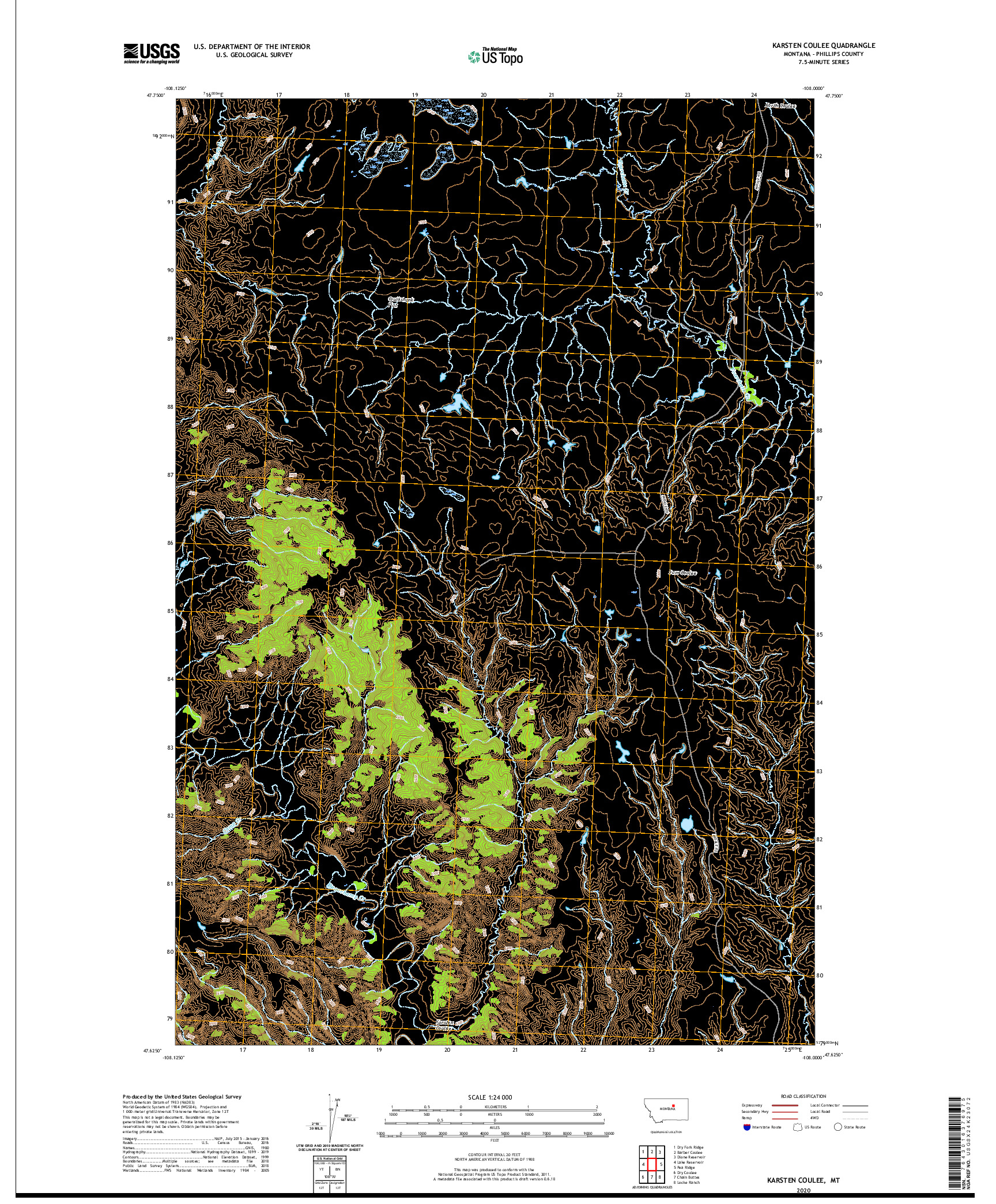 USGS US TOPO 7.5-MINUTE MAP FOR KARSTEN COULEE, MT 2020