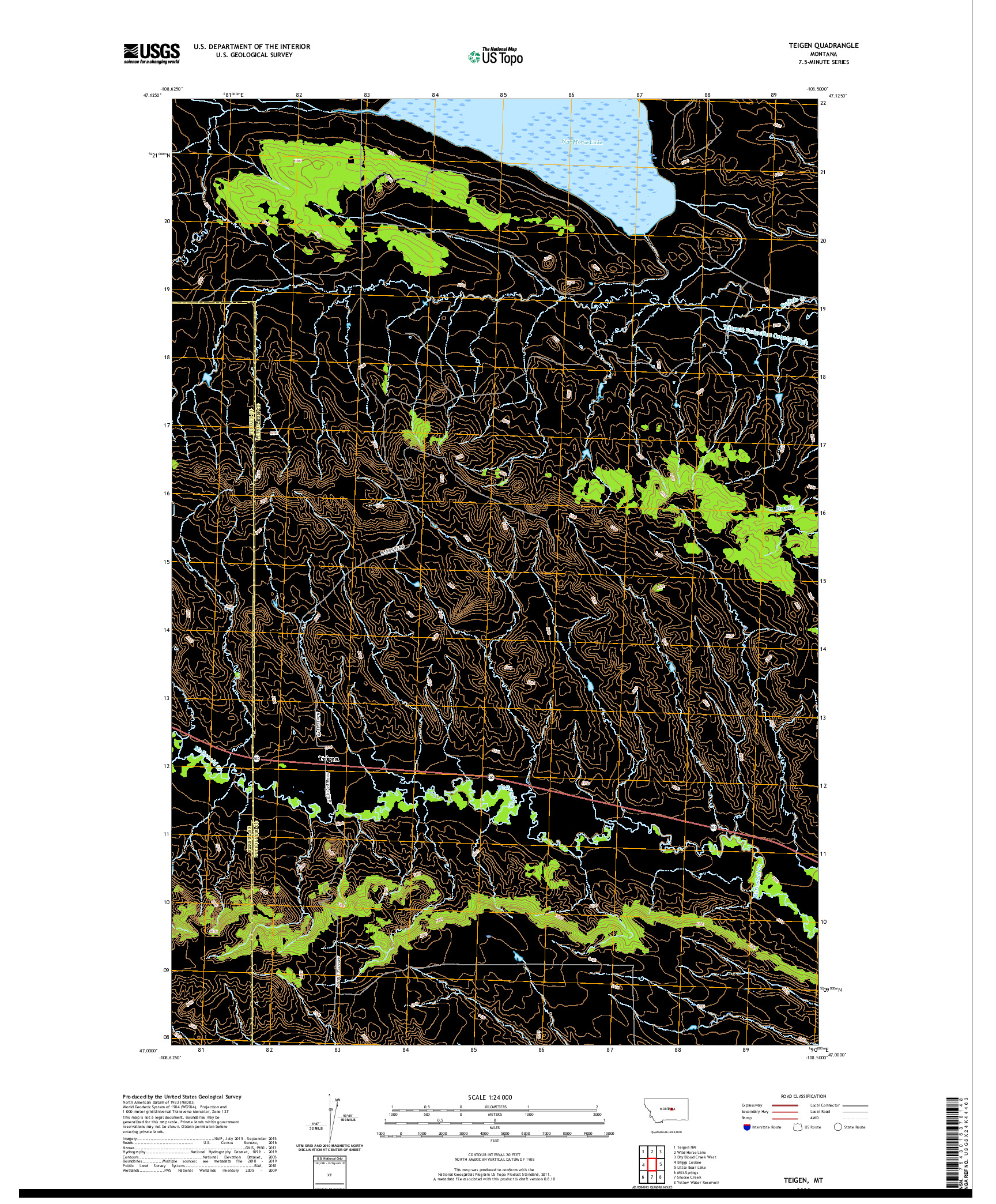 USGS US TOPO 7.5-MINUTE MAP FOR TEIGEN, MT 2020