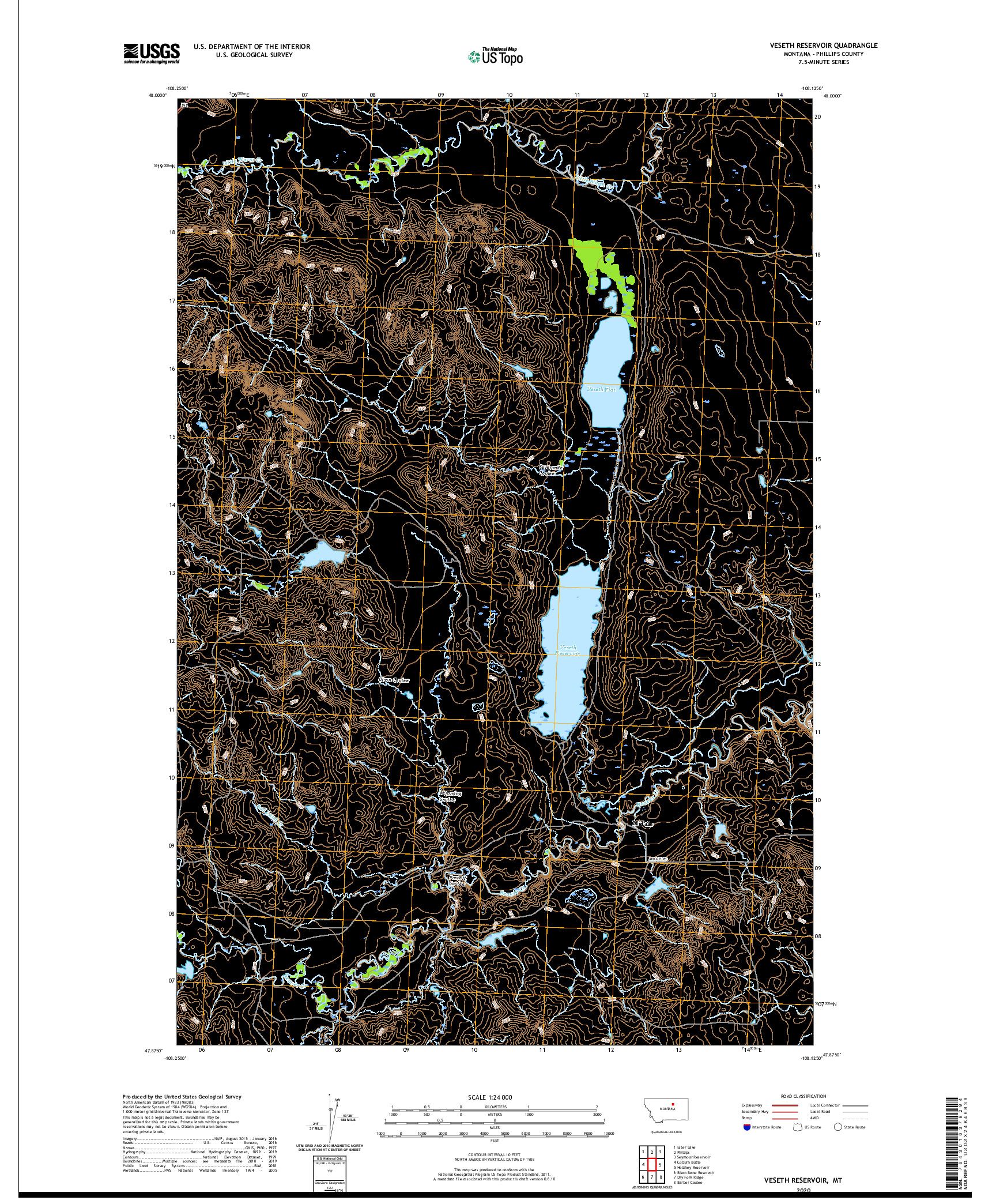 USGS US TOPO 7.5-MINUTE MAP FOR VESETH RESERVOIR, MT 2020