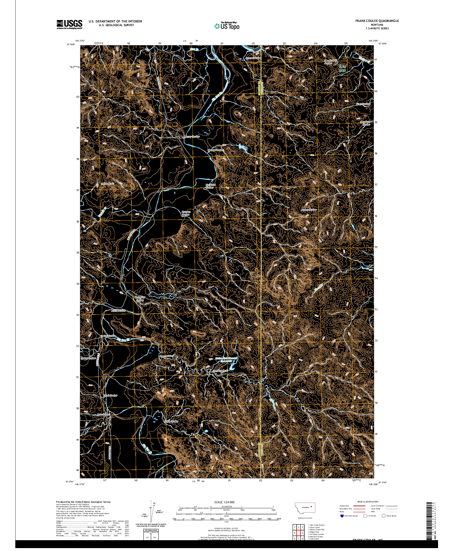 USGS US TOPO 7.5-MINUTE MAP FOR FRANK COULEE, MT 2020