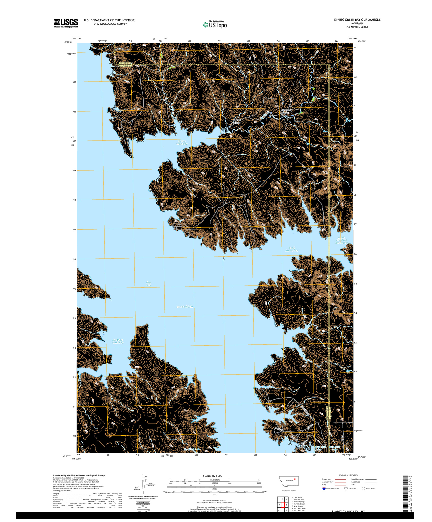 USGS US TOPO 7.5-MINUTE MAP FOR SPRING CREEK BAY, MT 2020