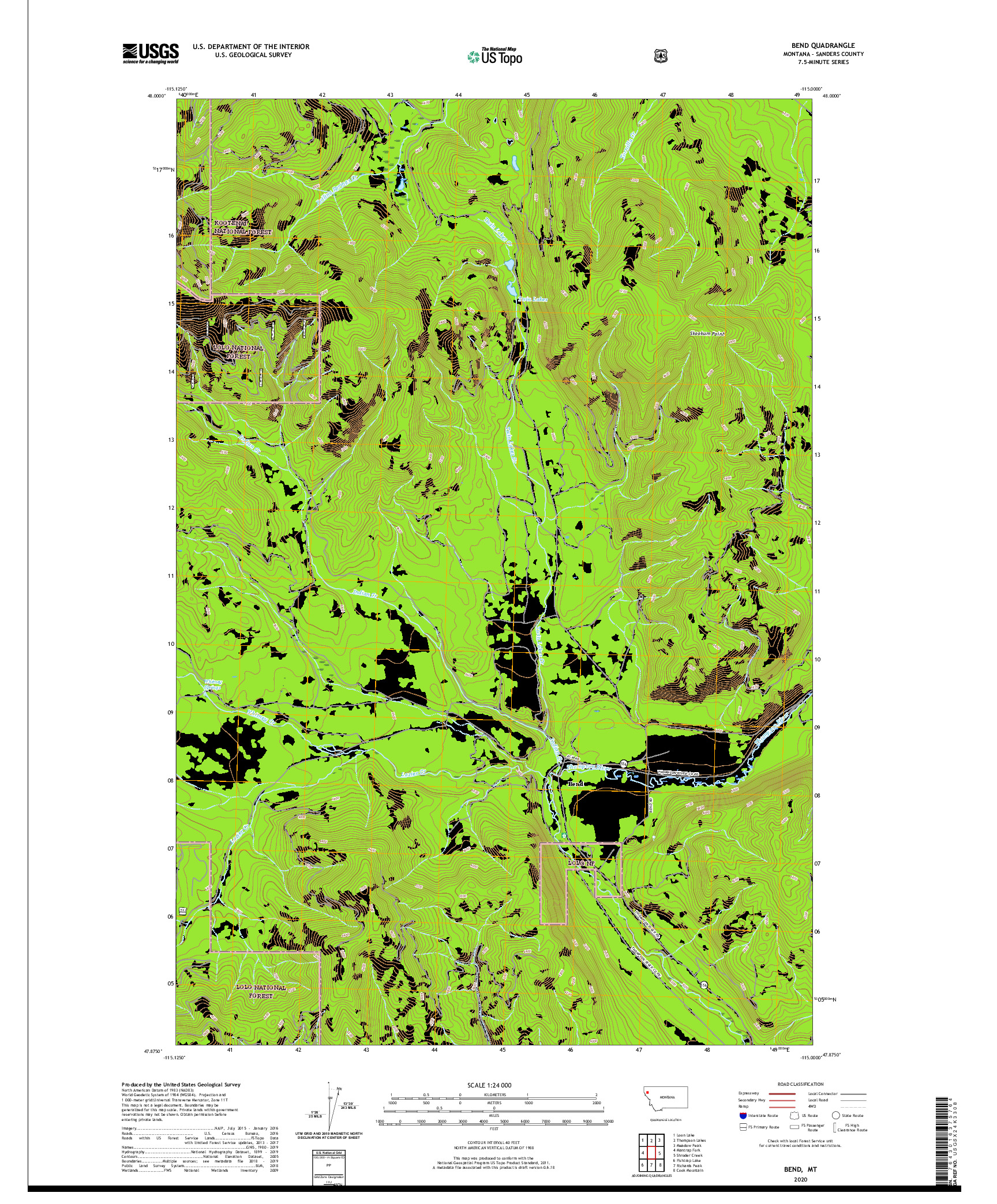 USGS US TOPO 7.5-MINUTE MAP FOR BEND, MT 2020