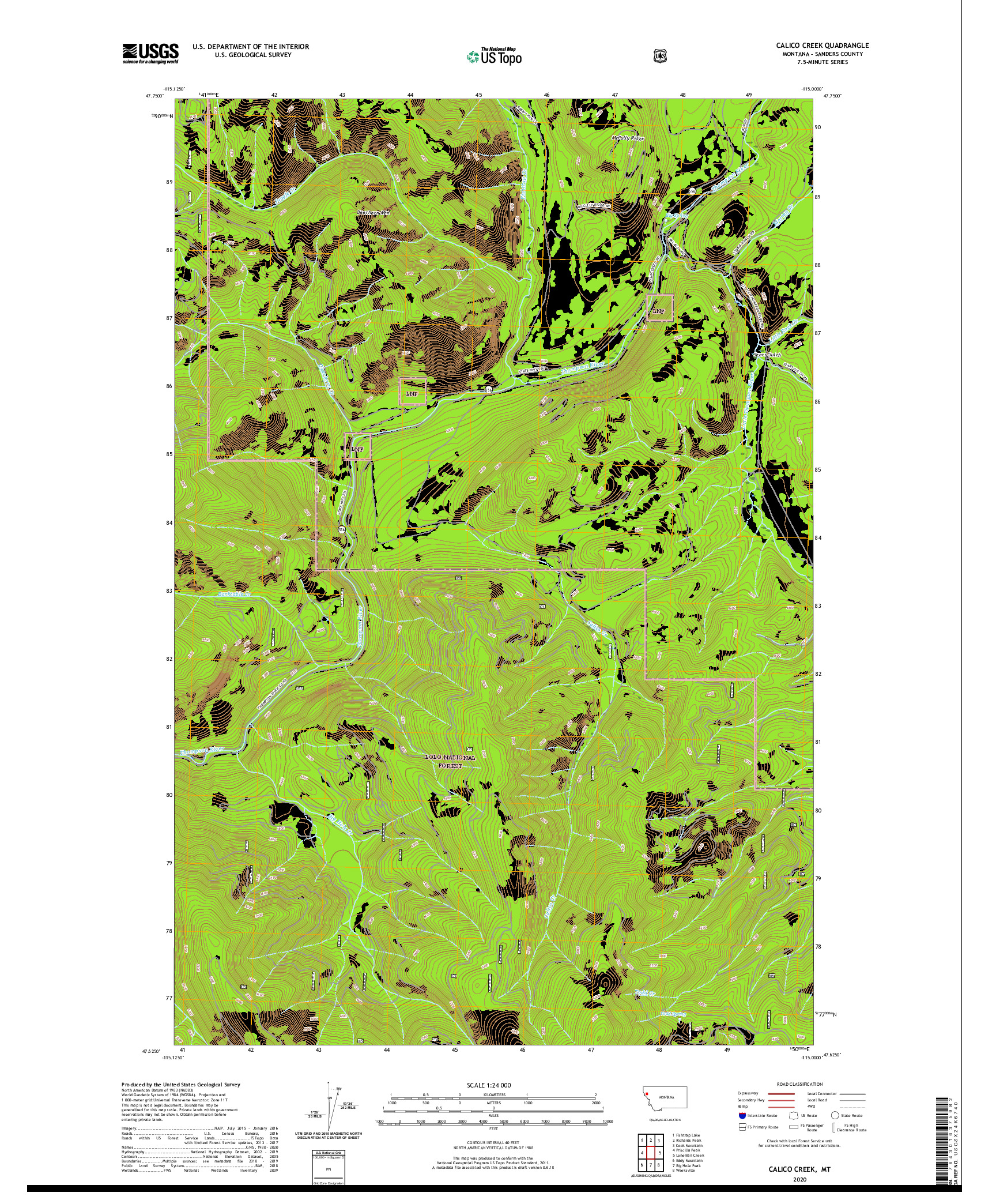 USGS US TOPO 7.5-MINUTE MAP FOR CALICO CREEK, MT 2020