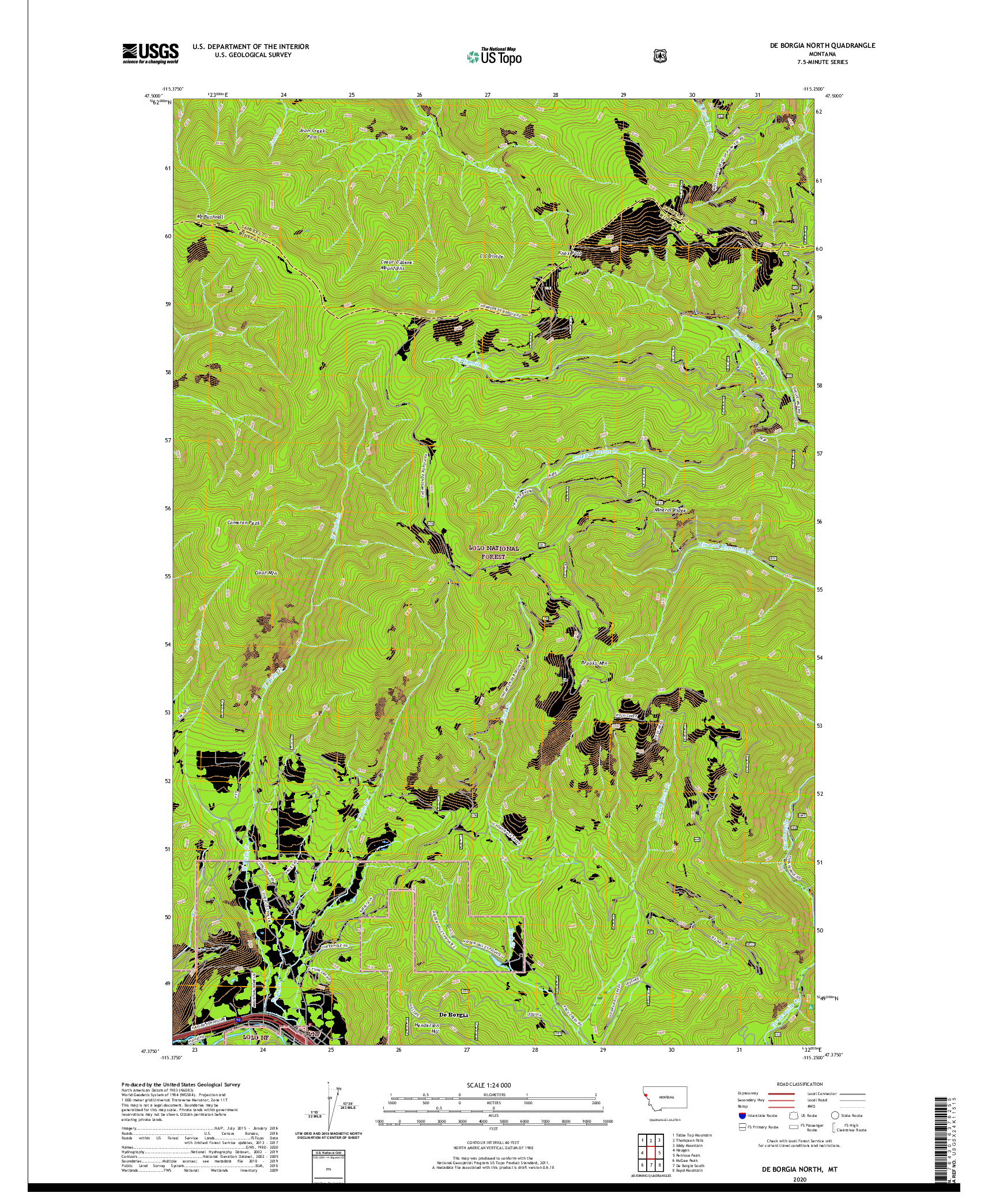 USGS US TOPO 7.5-MINUTE MAP FOR DE BORGIA NORTH, MT 2020