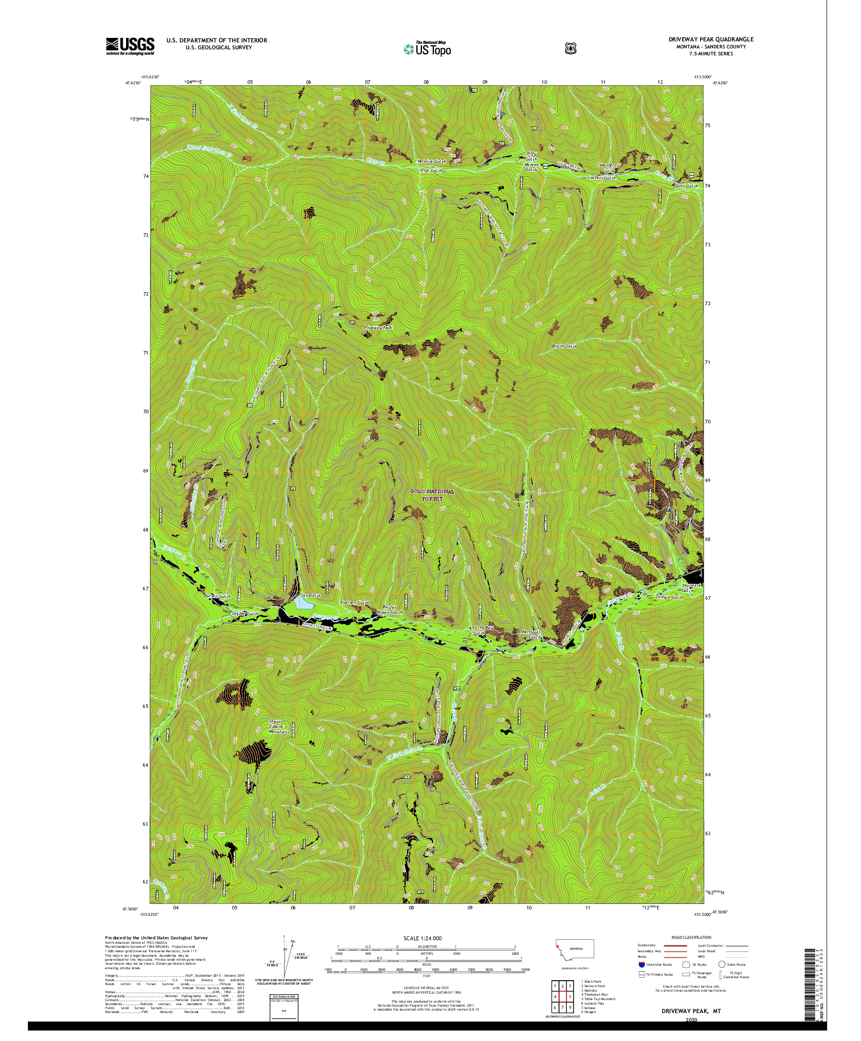 USGS US TOPO 7.5-MINUTE MAP FOR DRIVEWAY PEAK, MT 2020