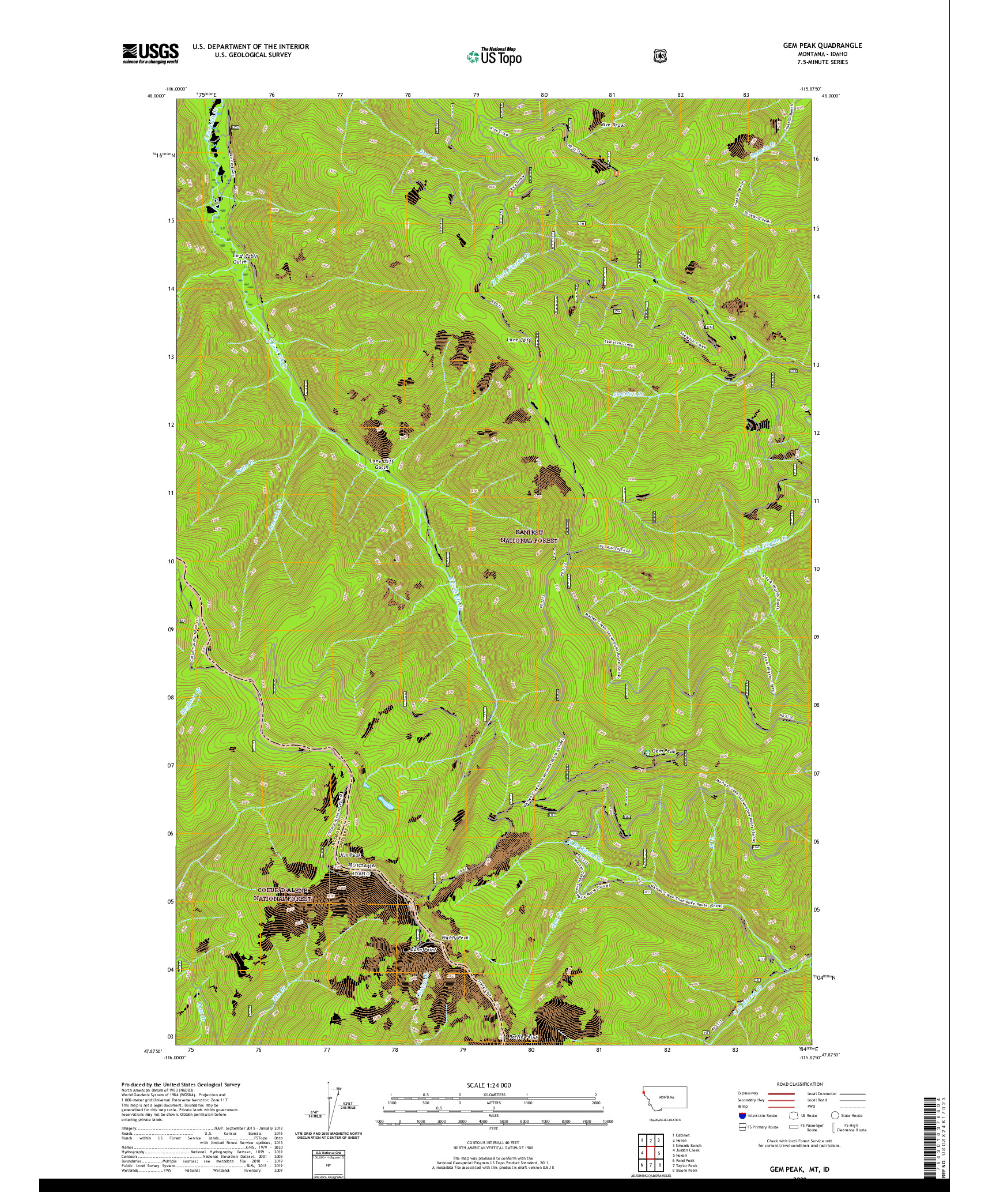 USGS US TOPO 7.5-MINUTE MAP FOR GEM PEAK, MT,ID 2020