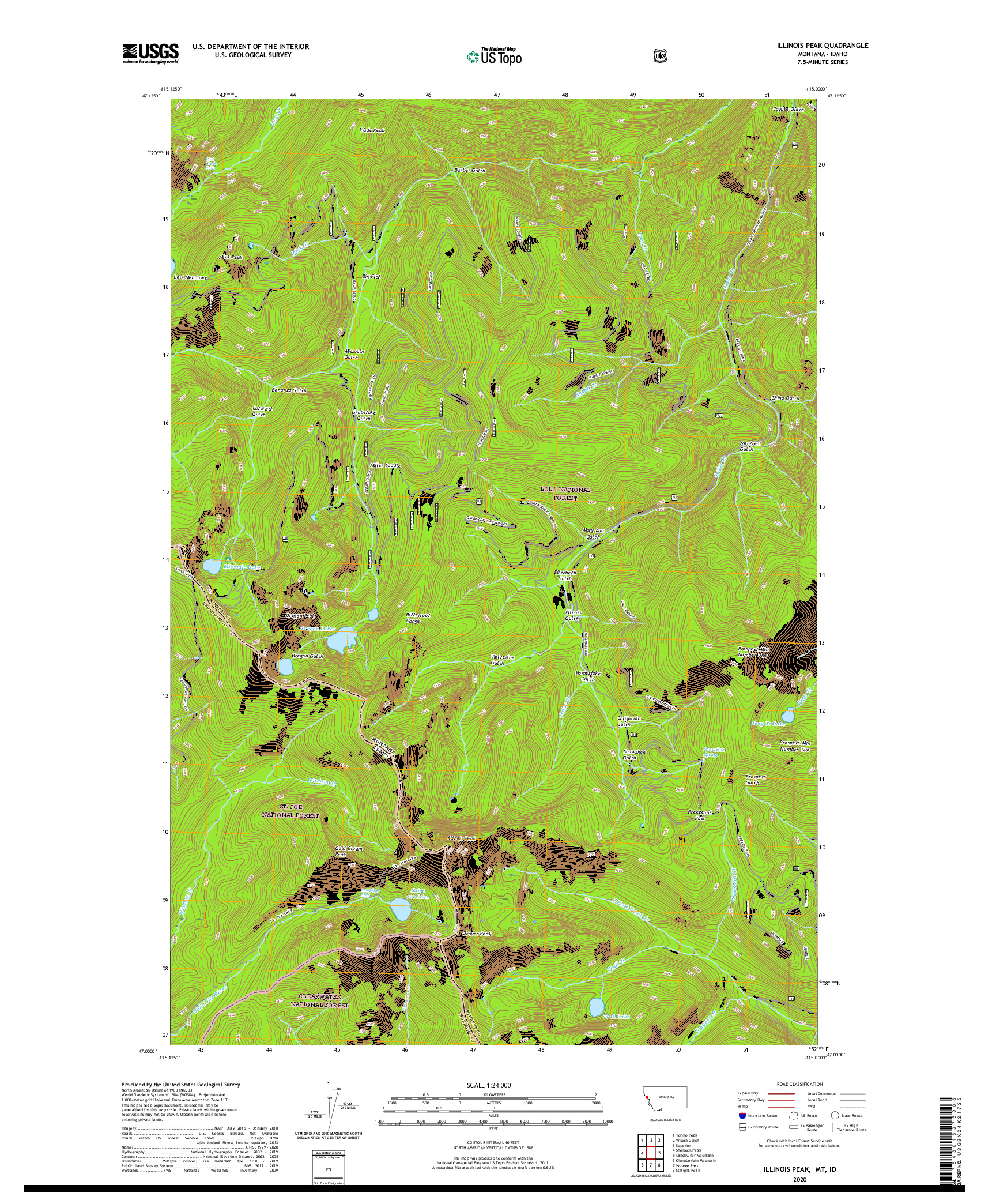 USGS US TOPO 7.5-MINUTE MAP FOR ILLINOIS PEAK, MT,ID 2020