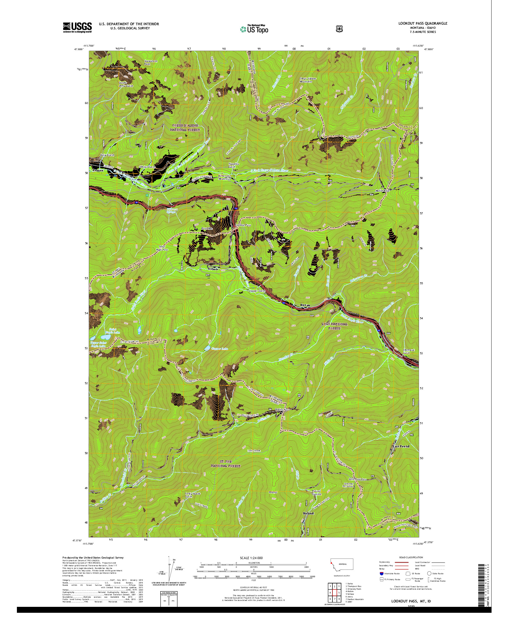 USGS US TOPO 7.5-MINUTE MAP FOR LOOKOUT PASS, MT,ID 2020