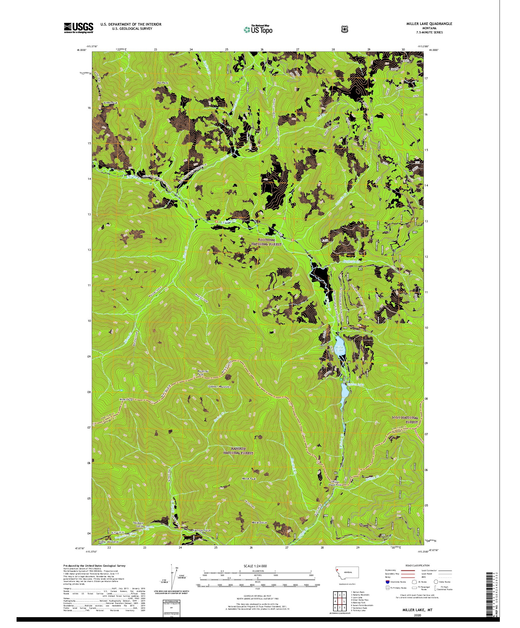 USGS US TOPO 7.5-MINUTE MAP FOR MILLER LAKE, MT 2020