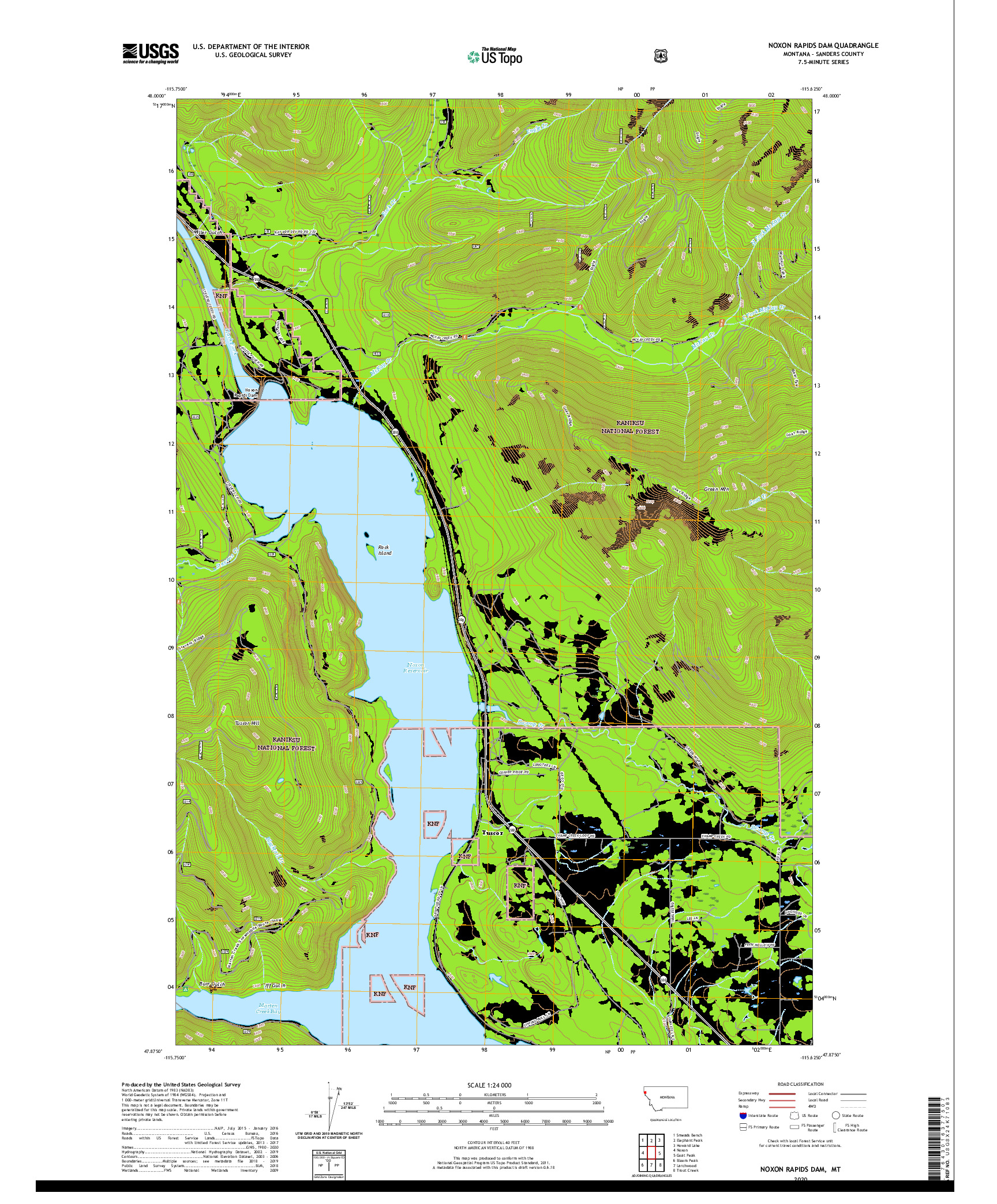 USGS US TOPO 7.5-MINUTE MAP FOR NOXON RAPIDS DAM, MT 2020