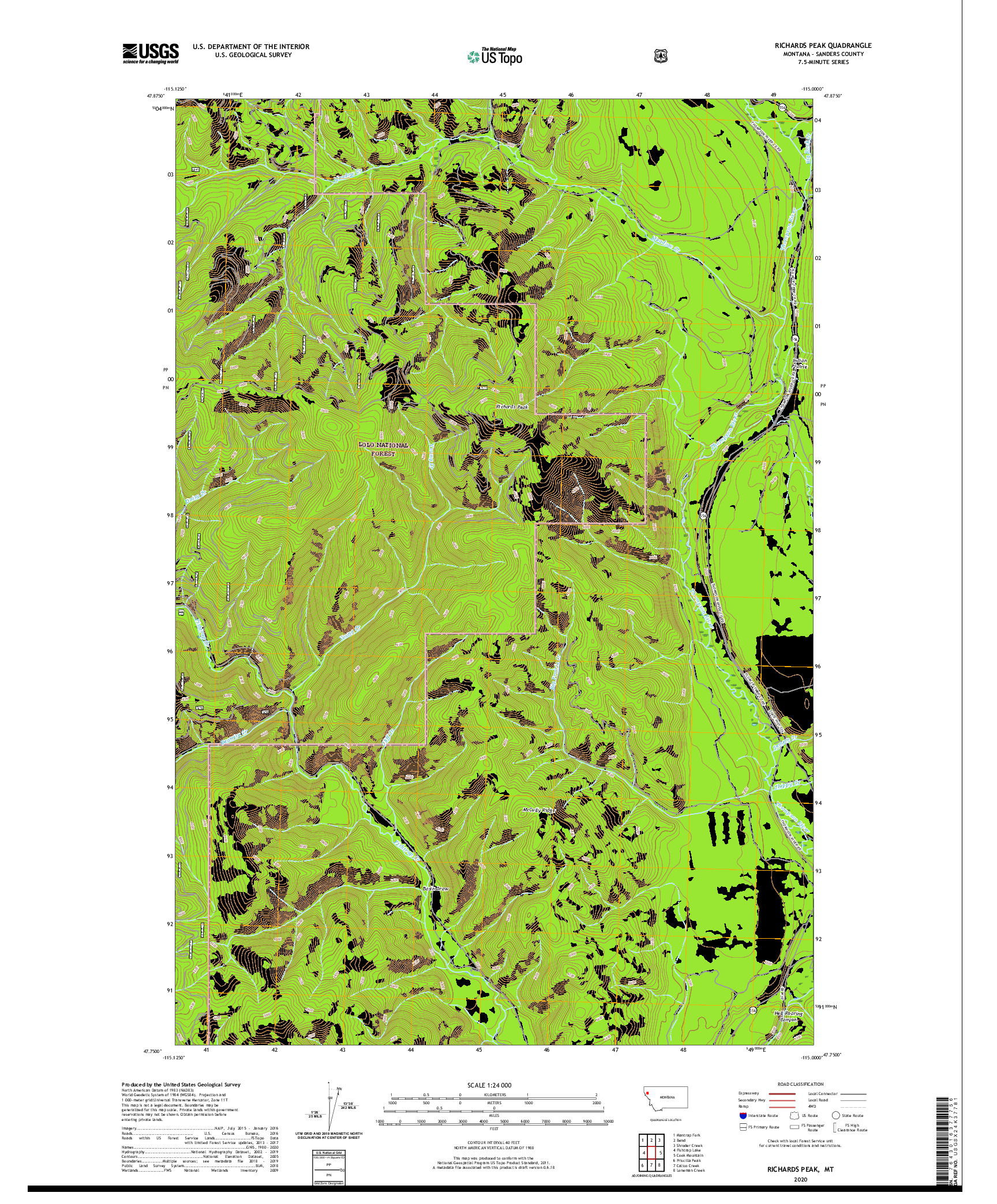 USGS US TOPO 7.5-MINUTE MAP FOR RICHARDS PEAK, MT 2020