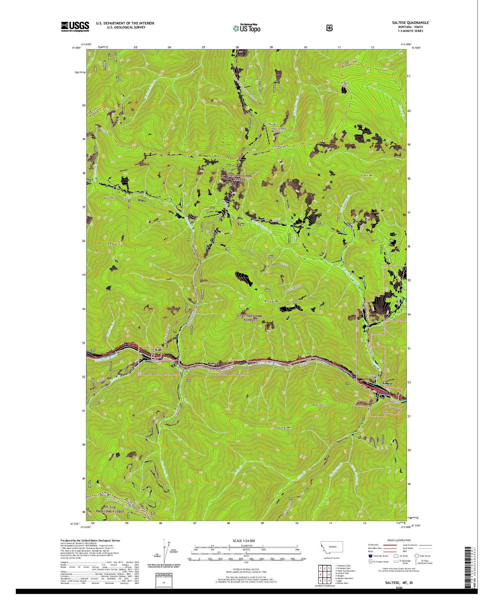 USGS US TOPO 7.5-MINUTE MAP FOR SALTESE, MT,ID 2020