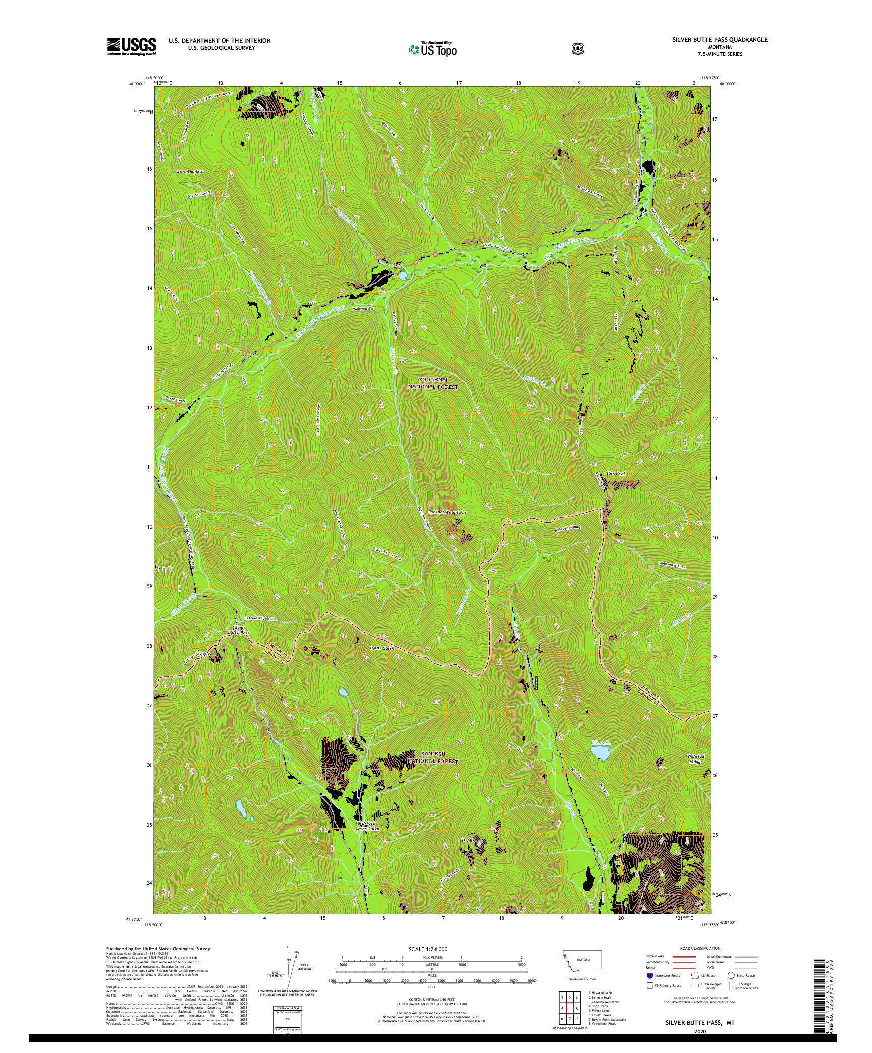 USGS US TOPO 7.5-MINUTE MAP FOR SILVER BUTTE PASS, MT 2020