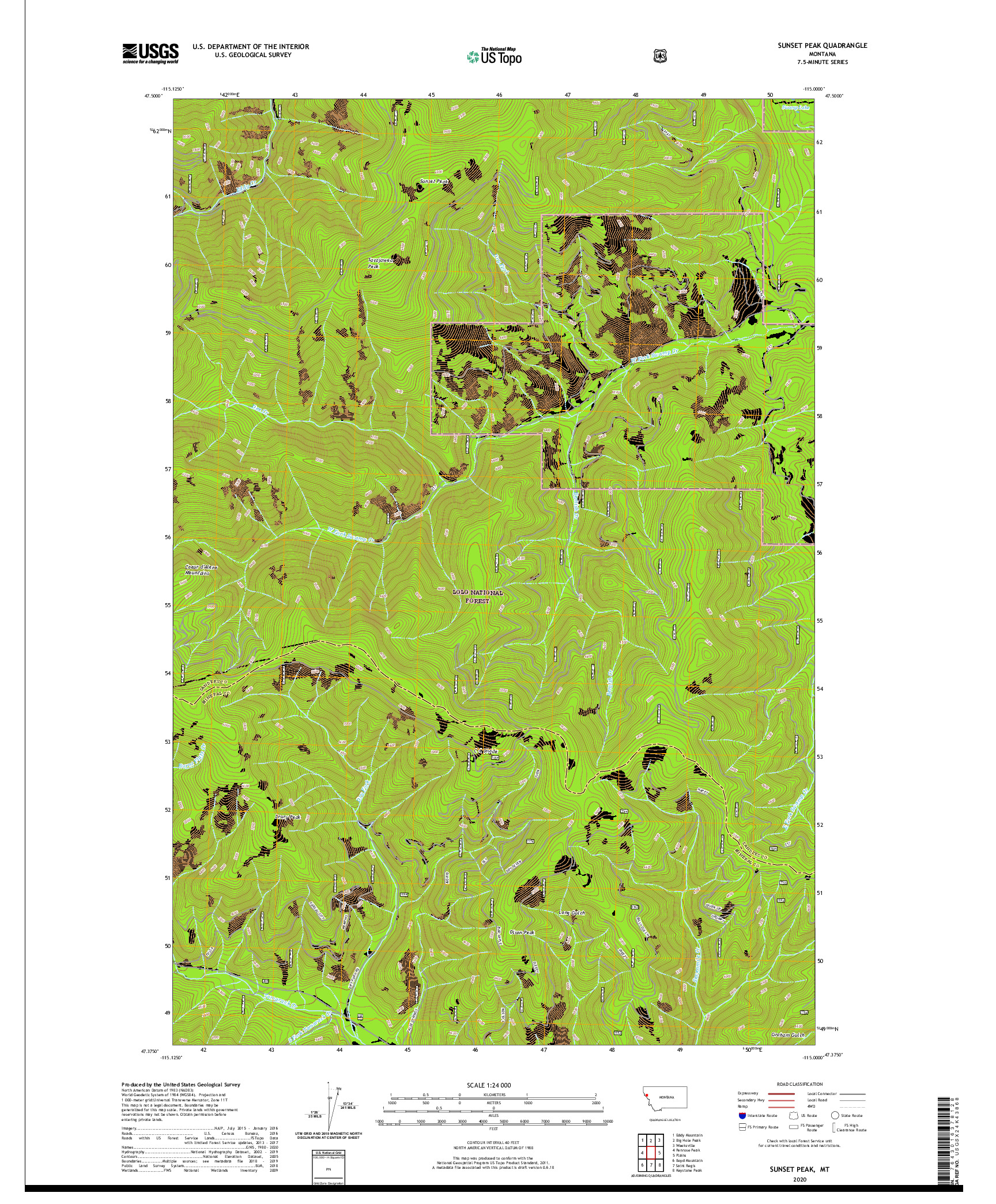 USGS US TOPO 7.5-MINUTE MAP FOR SUNSET PEAK, MT 2020