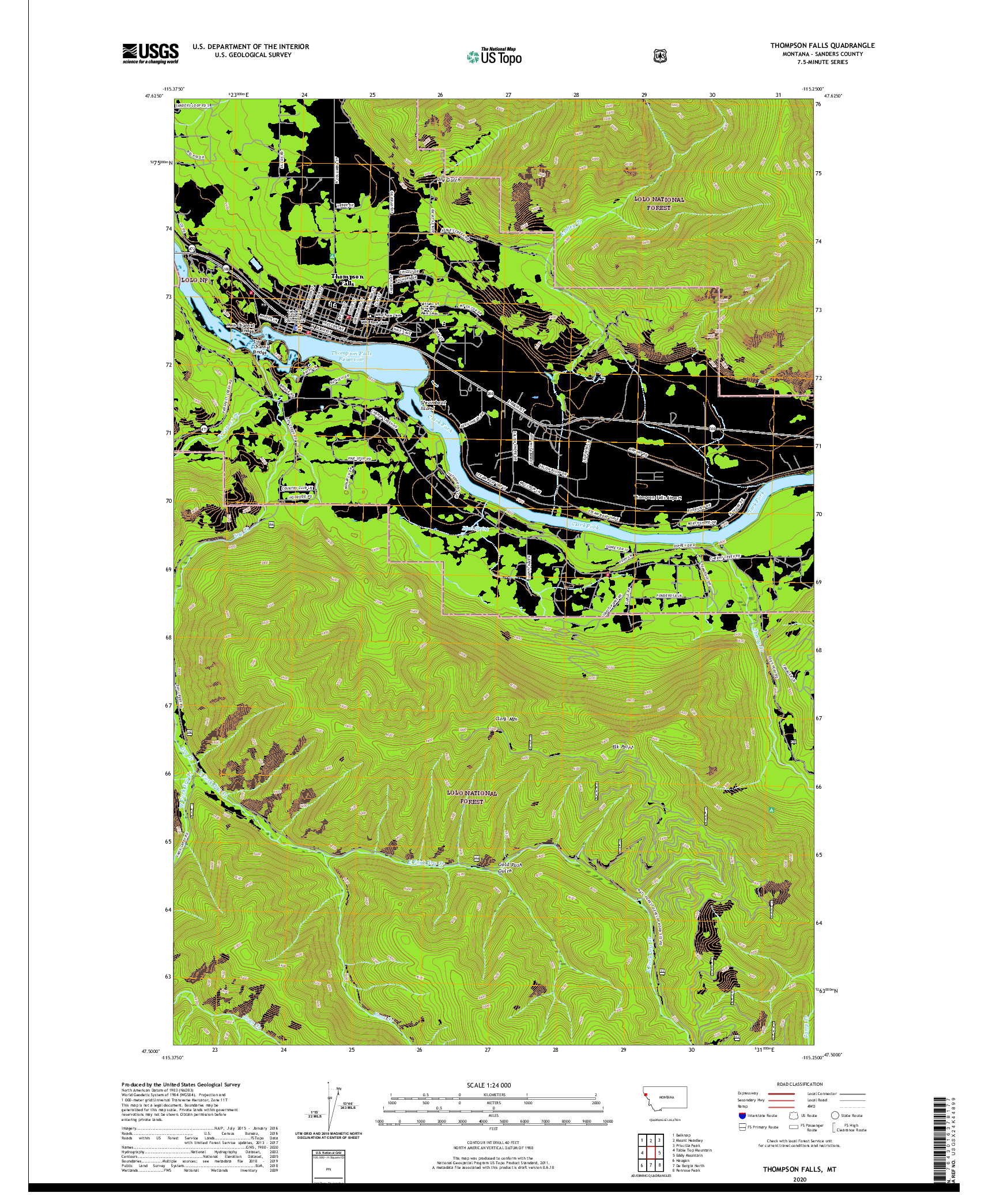 USGS US TOPO 7.5-MINUTE MAP FOR THOMPSON FALLS, MT 2020