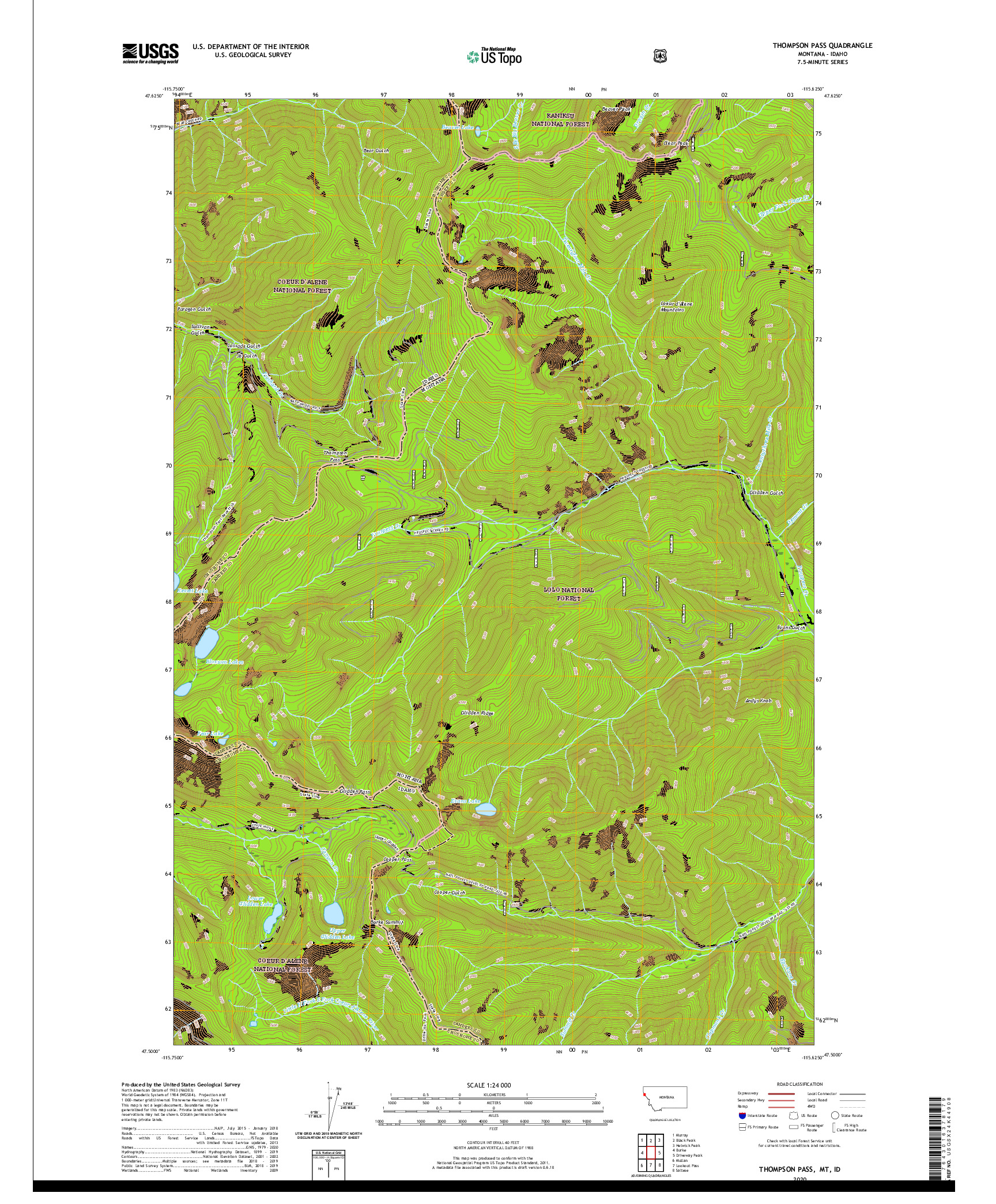 USGS US TOPO 7.5-MINUTE MAP FOR THOMPSON PASS, MT,ID 2020