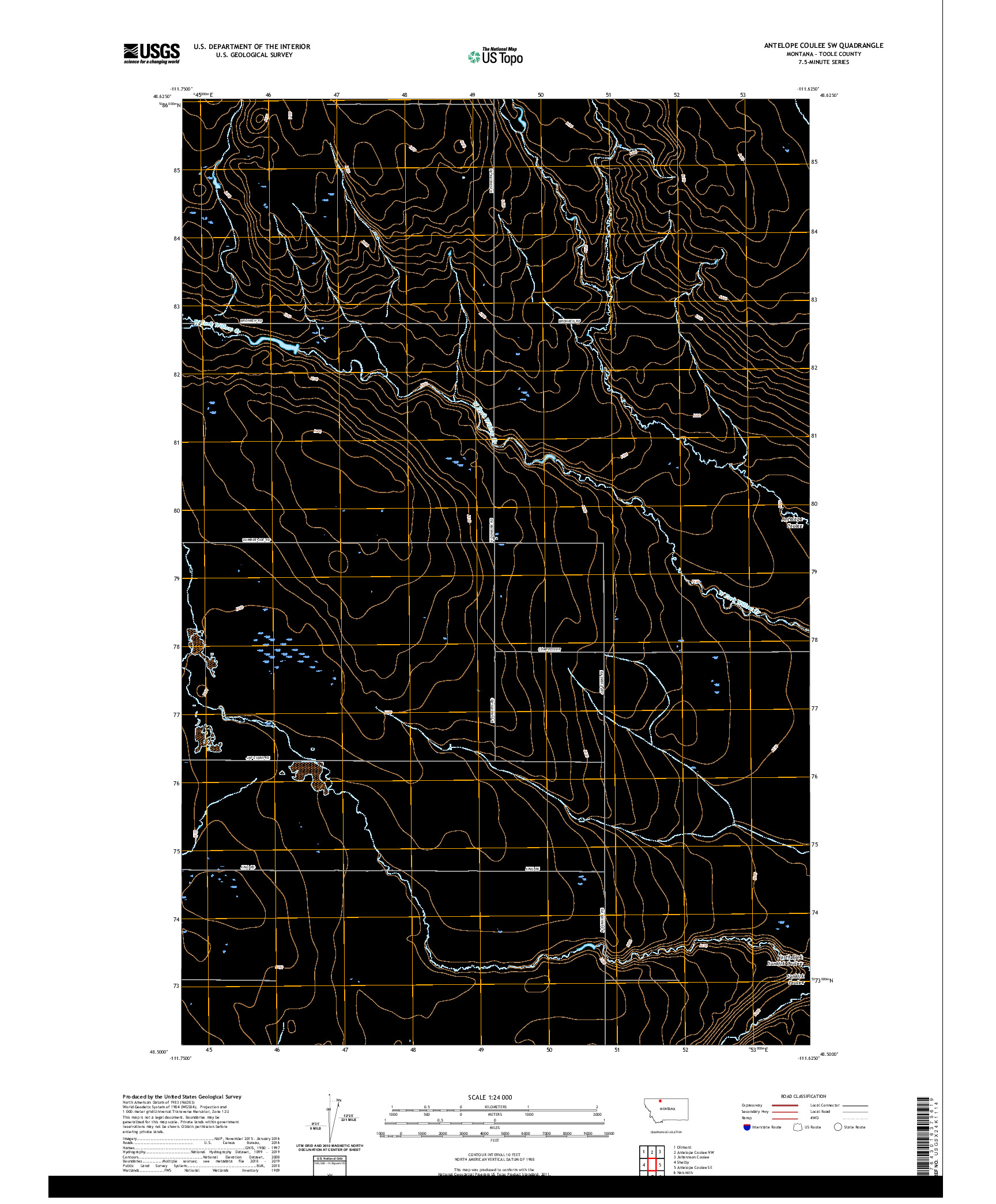 USGS US TOPO 7.5-MINUTE MAP FOR ANTELOPE COULEE SW, MT 2020