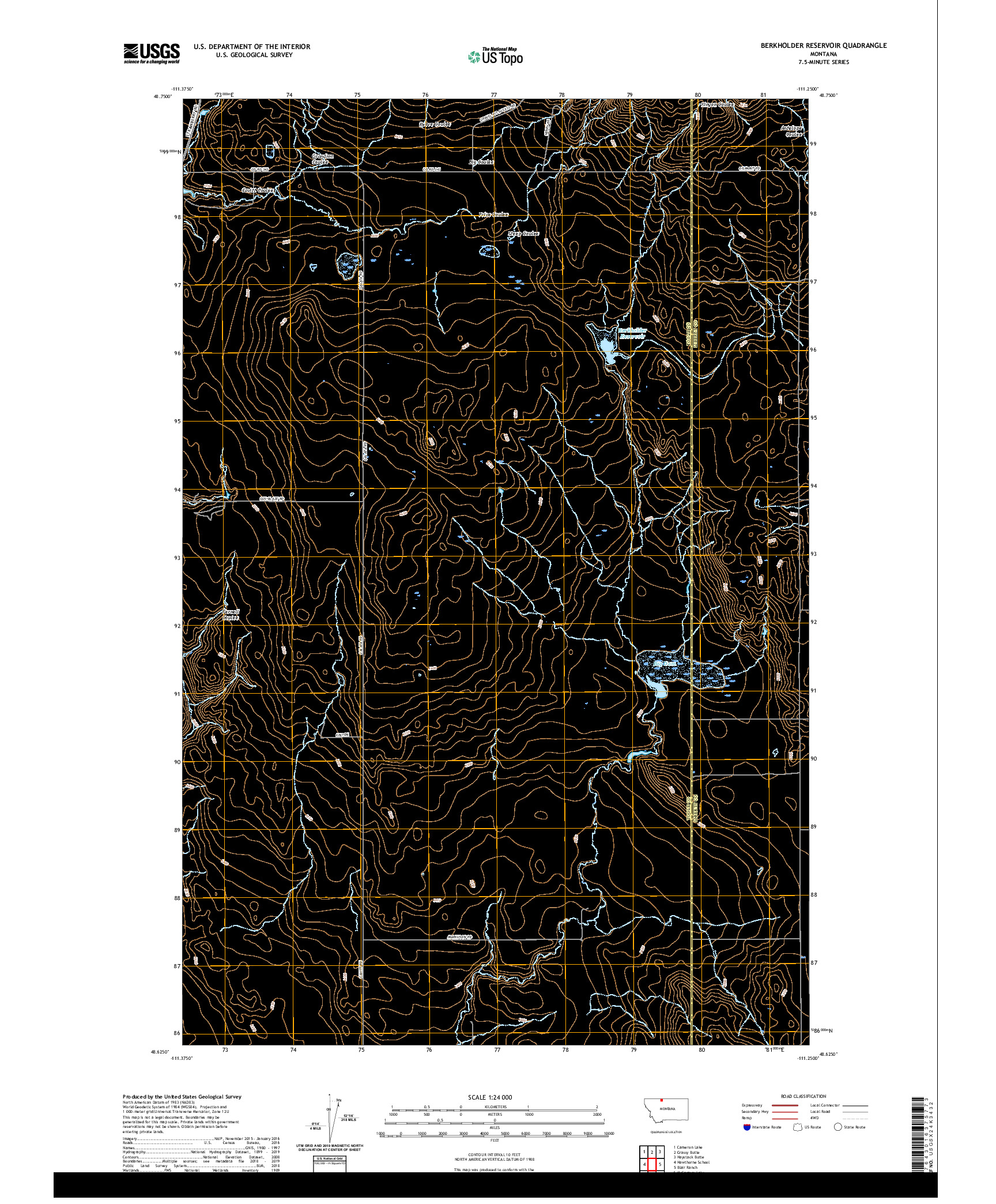 USGS US TOPO 7.5-MINUTE MAP FOR BERKHOLDER RESERVOIR, MT 2020