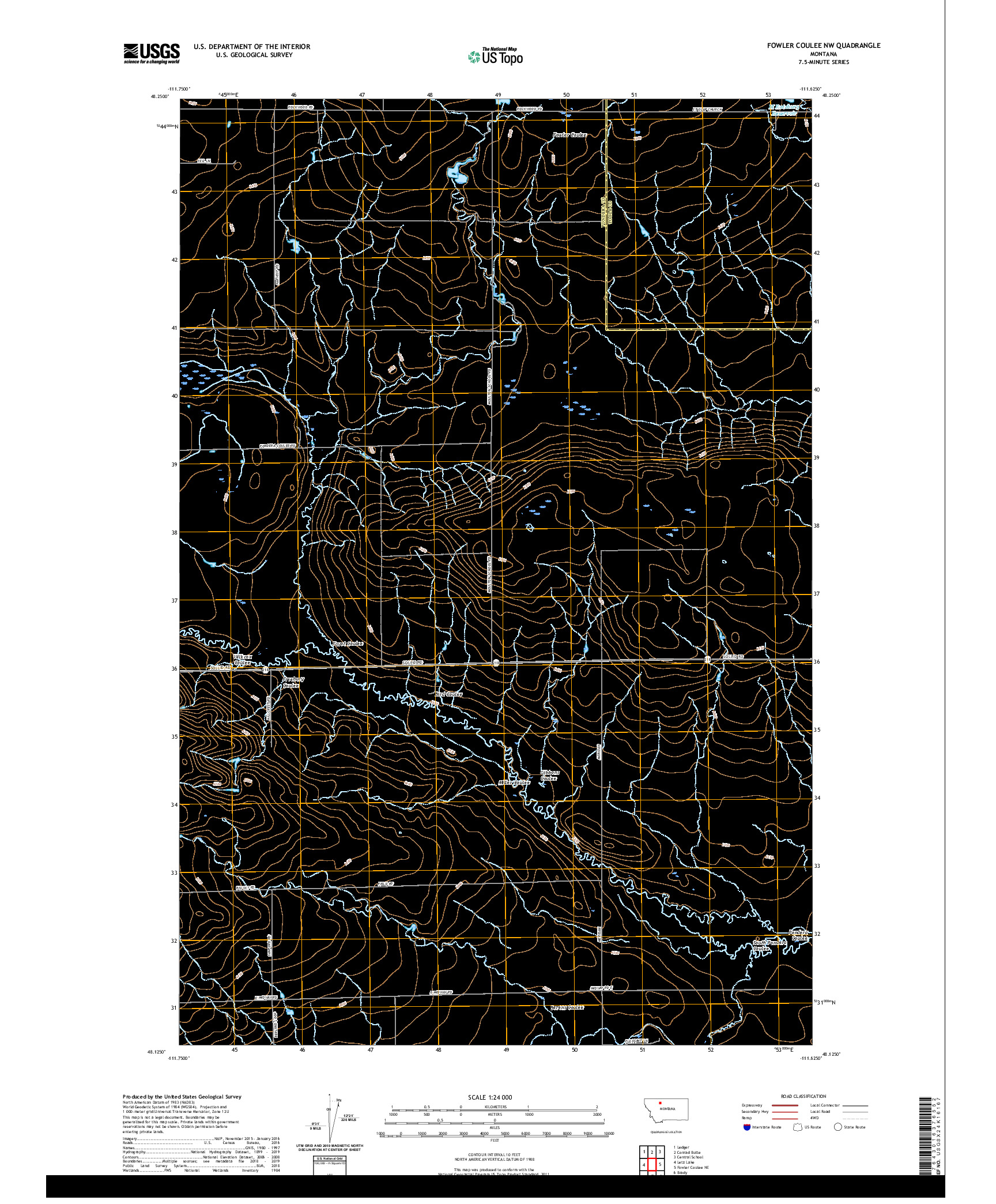USGS US TOPO 7.5-MINUTE MAP FOR FOWLER COULEE NW, MT 2020