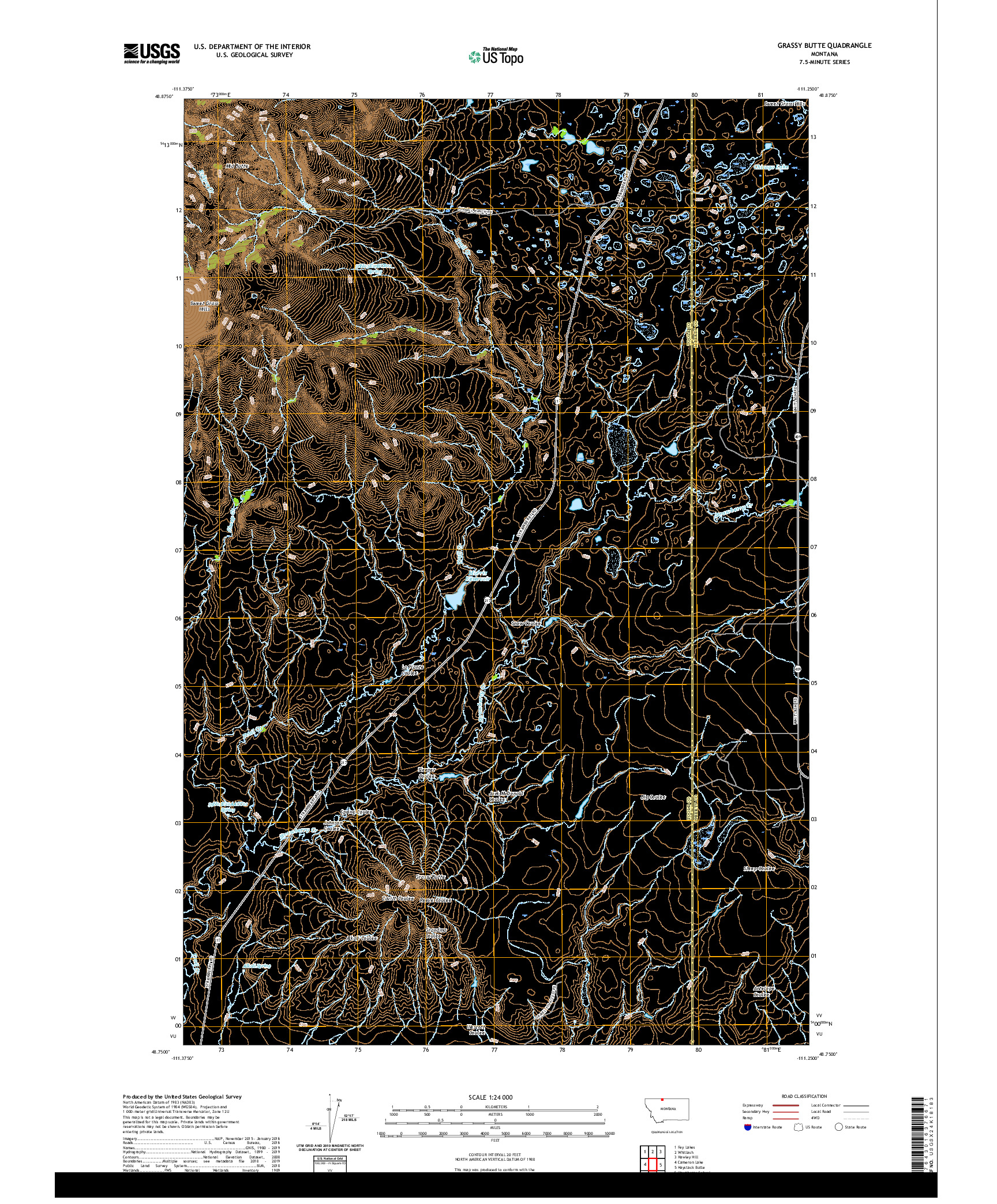 USGS US TOPO 7.5-MINUTE MAP FOR GRASSY BUTTE, MT 2020