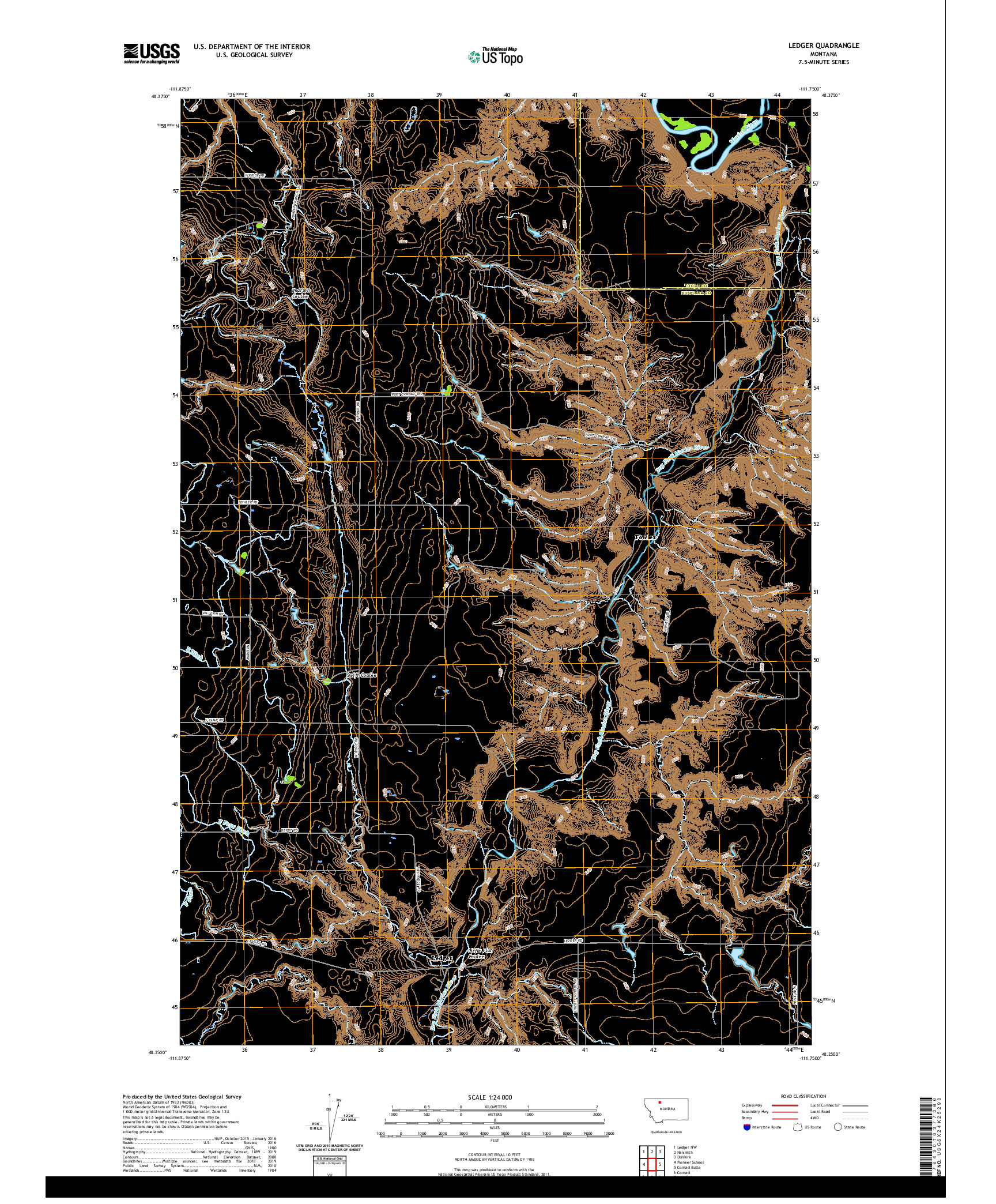 USGS US TOPO 7.5-MINUTE MAP FOR LEDGER, MT 2020
