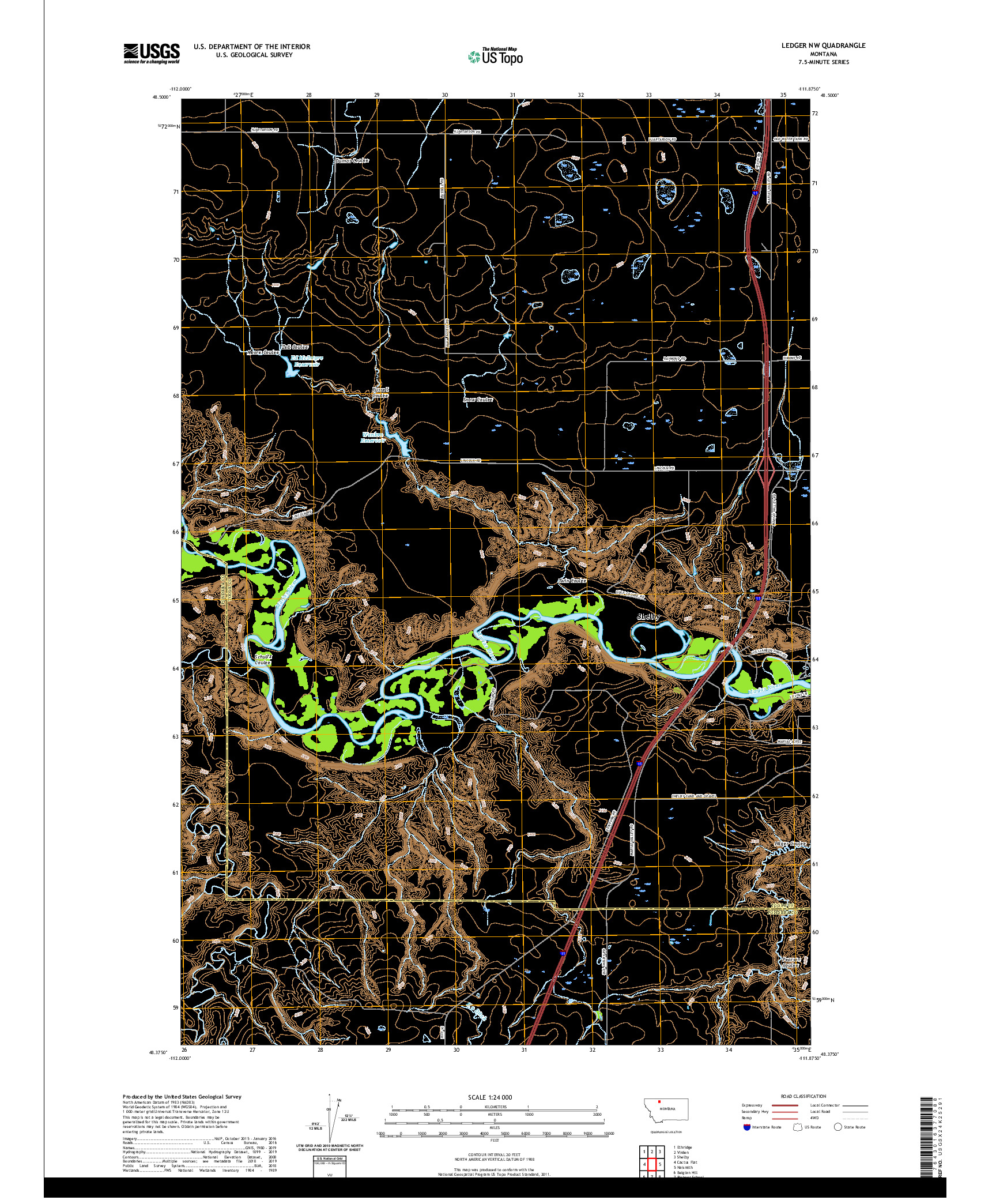 USGS US TOPO 7.5-MINUTE MAP FOR LEDGER NW, MT 2020
