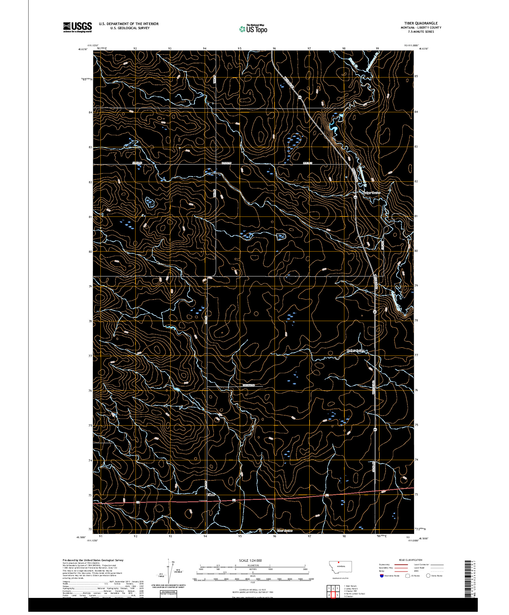 USGS US TOPO 7.5-MINUTE MAP FOR TIBER, MT 2020