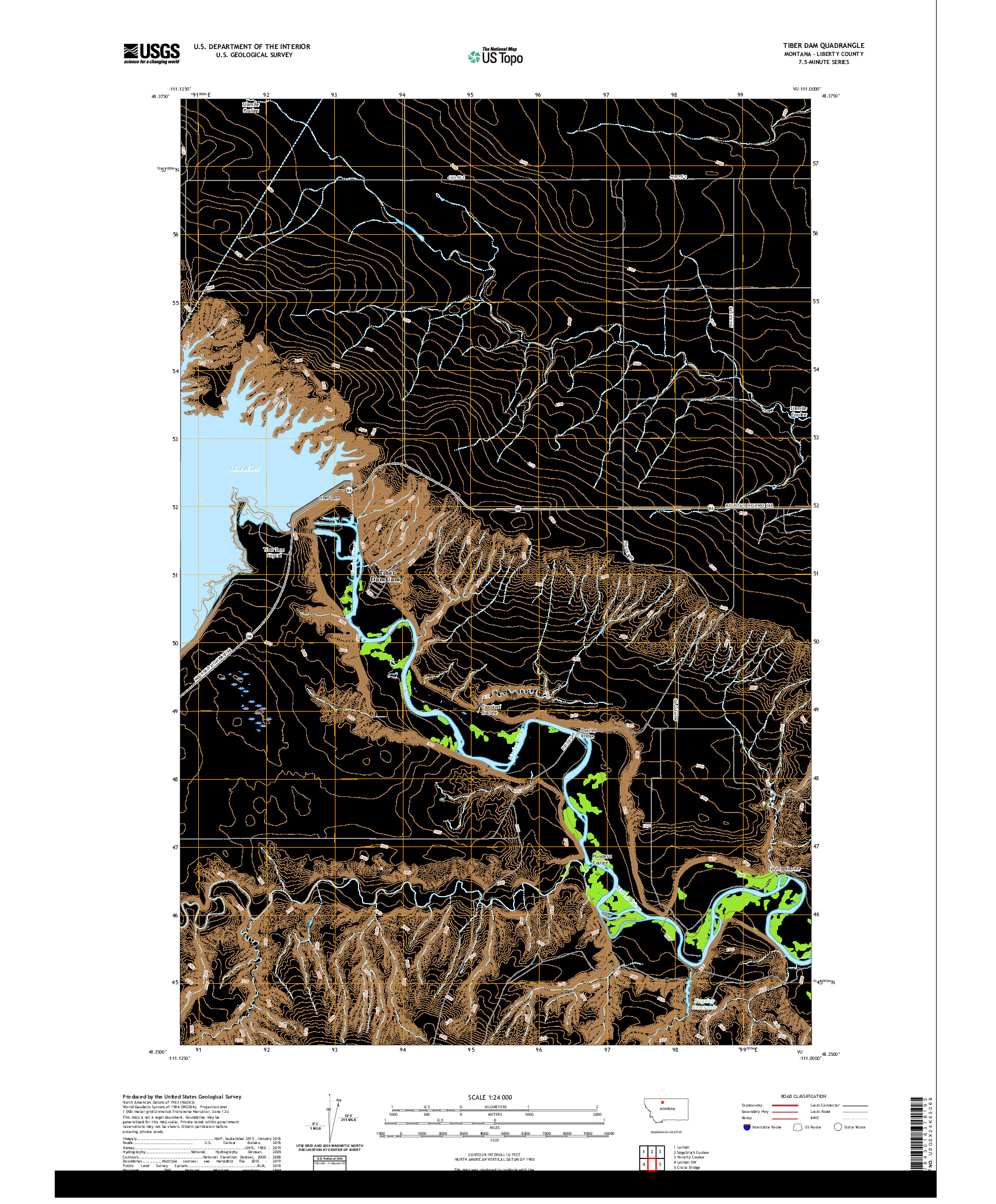 USGS US TOPO 7.5-MINUTE MAP FOR TIBER DAM, MT 2020