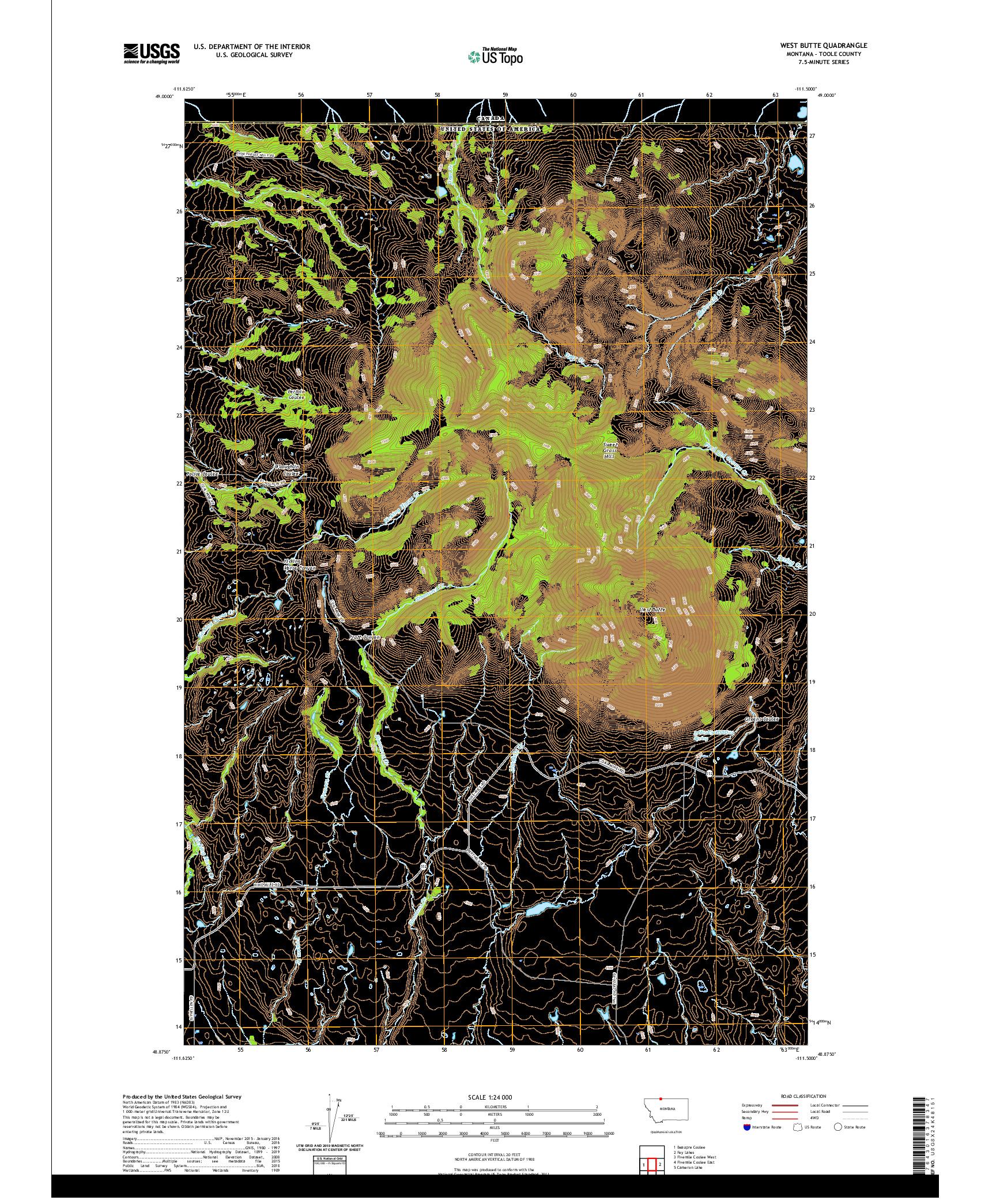 USGS US TOPO 7.5-MINUTE MAP FOR WEST BUTTE, MT,AB 2020