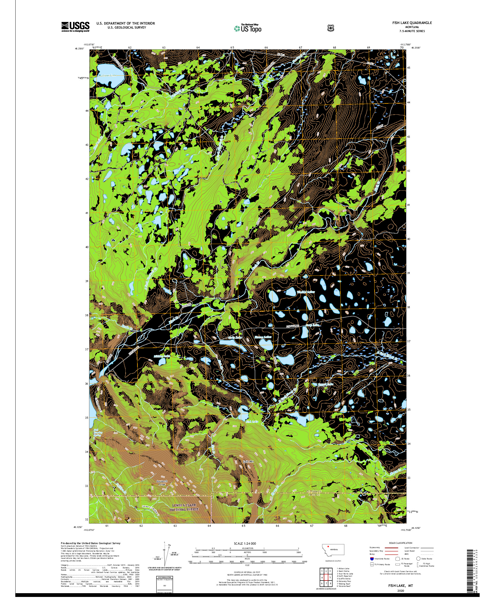 USGS US TOPO 7.5-MINUTE MAP FOR FISH LAKE, MT 2020