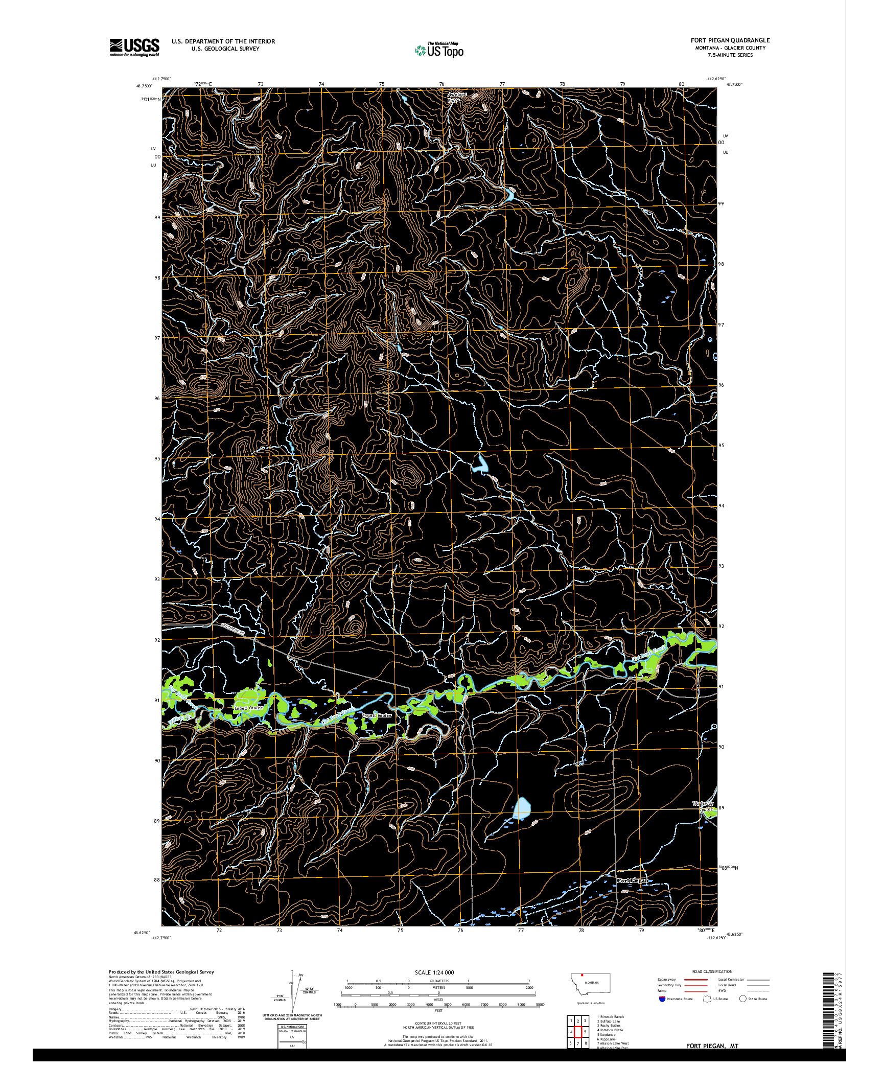 USGS US TOPO 7.5-MINUTE MAP FOR FORT PIEGAN, MT 2020