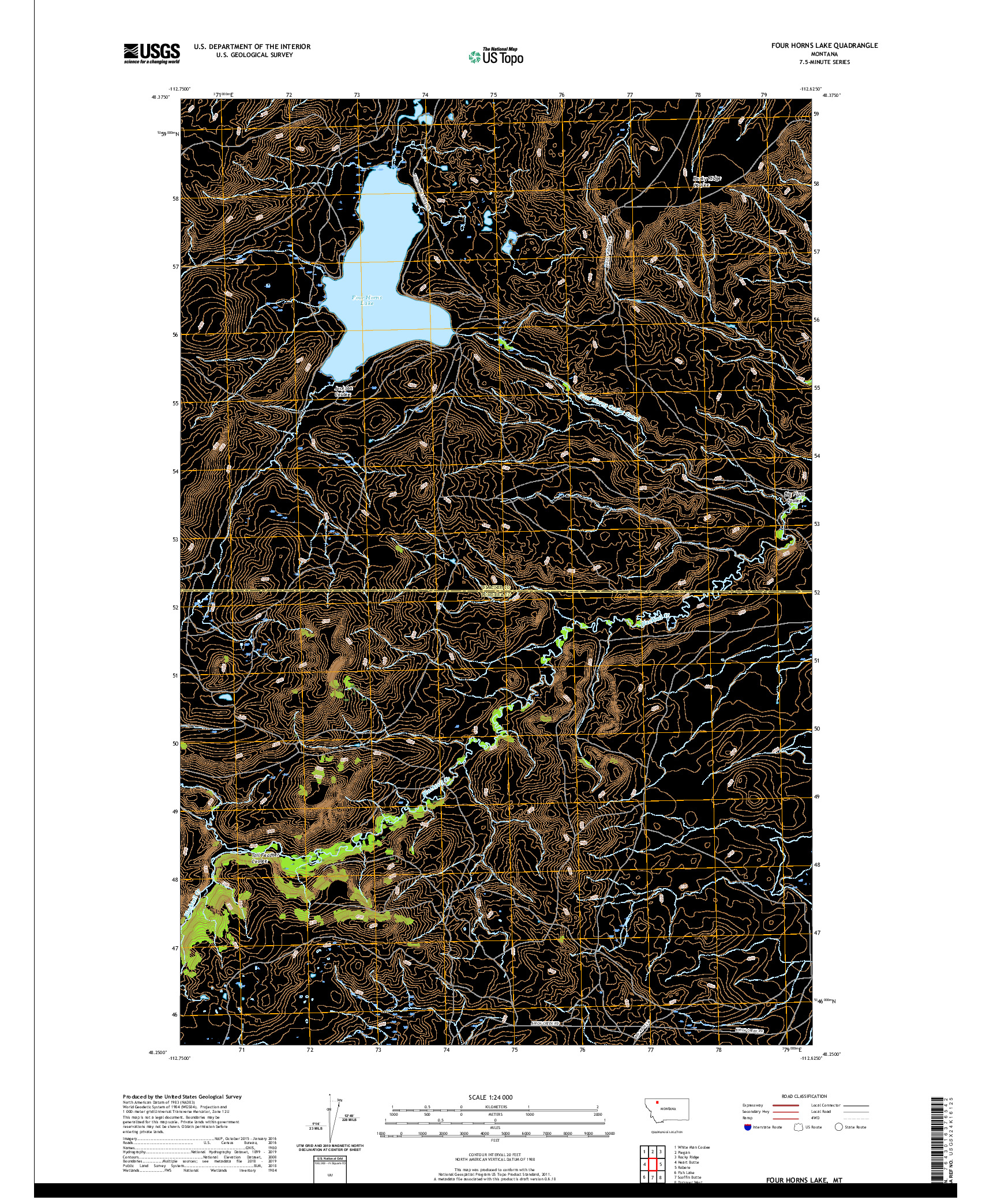 USGS US TOPO 7.5-MINUTE MAP FOR FOUR HORNS LAKE, MT 2020