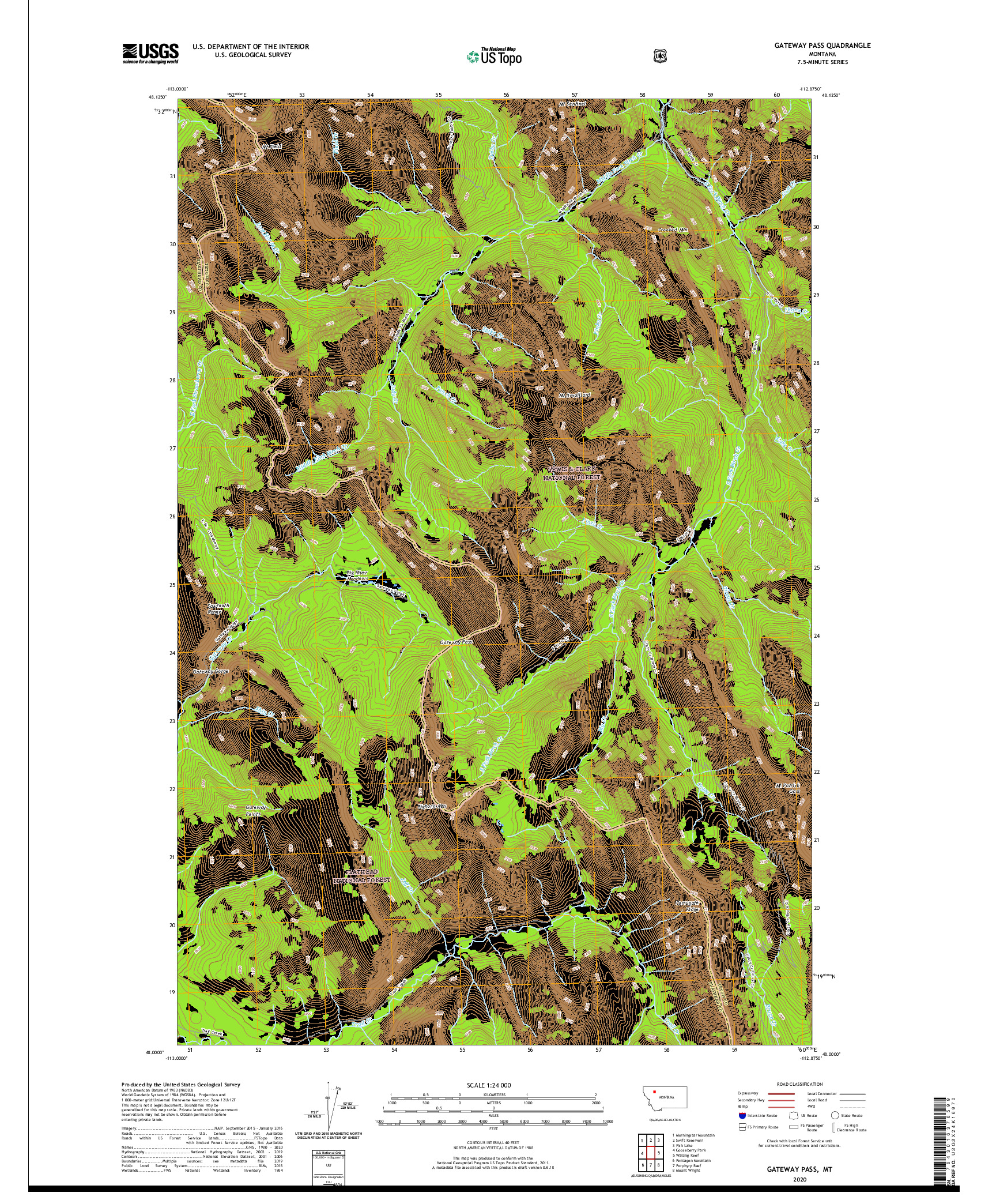 USGS US TOPO 7.5-MINUTE MAP FOR GATEWAY PASS, MT 2020