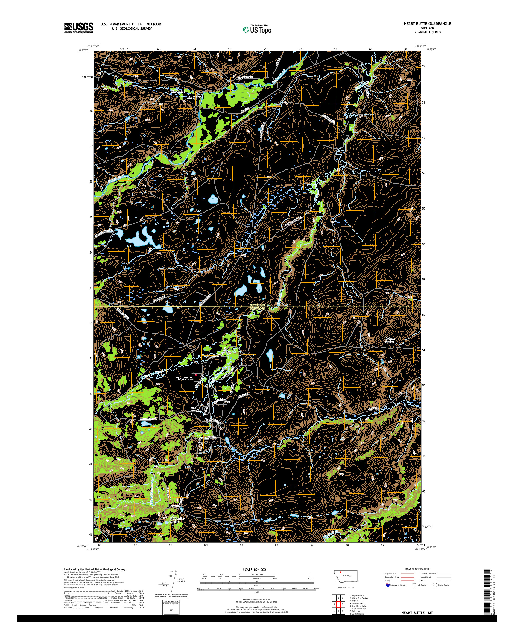 USGS US TOPO 7.5-MINUTE MAP FOR HEART BUTTE, MT 2020