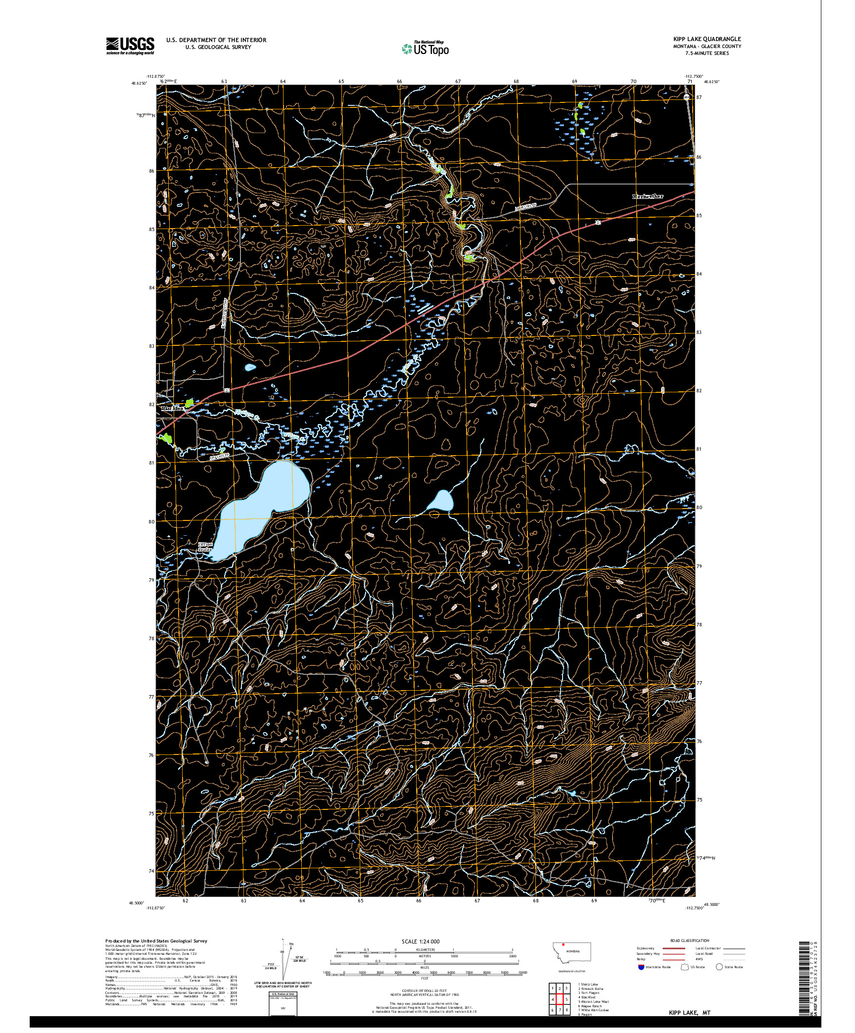 USGS US TOPO 7.5-MINUTE MAP FOR KIPP LAKE, MT 2020