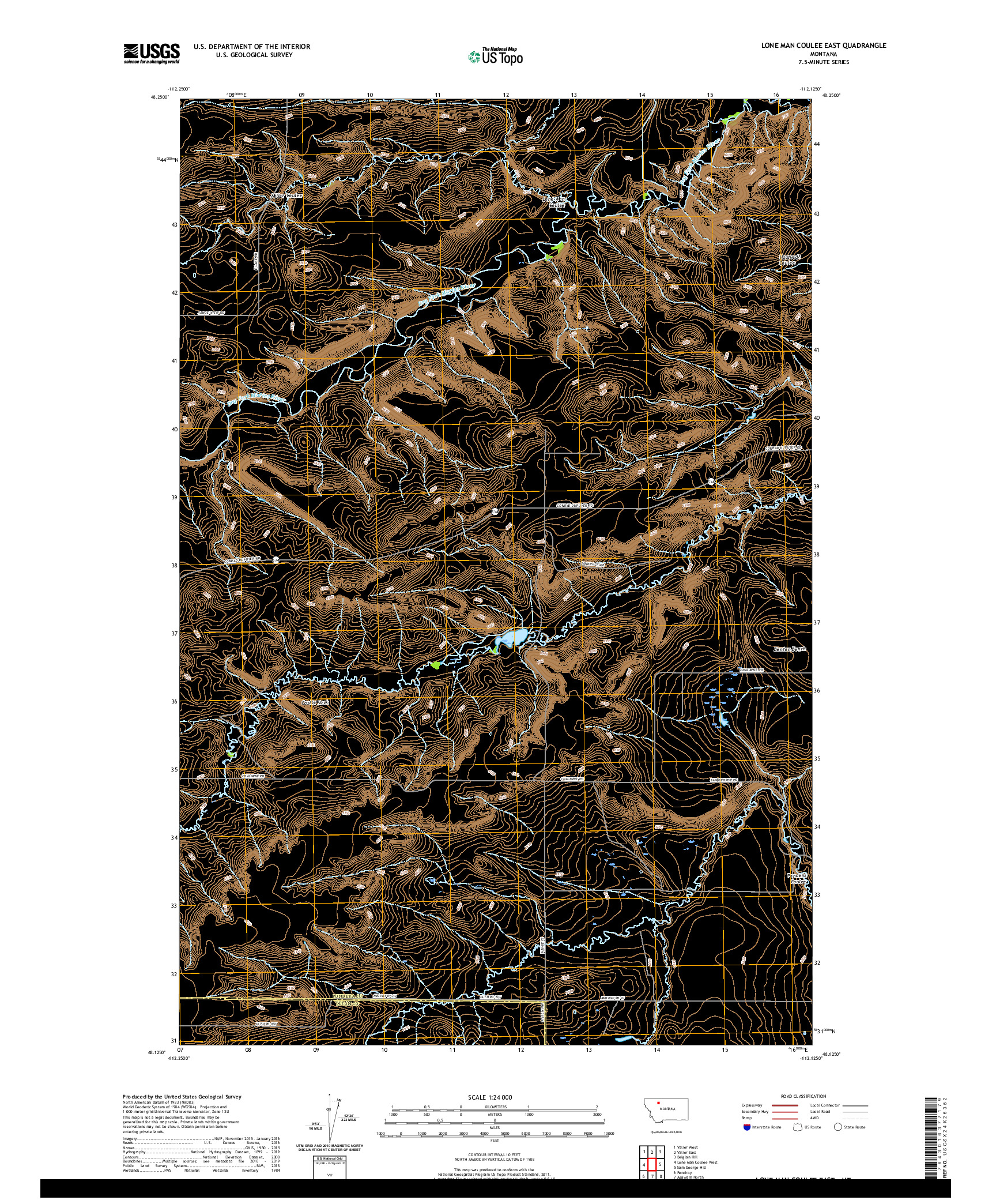 USGS US TOPO 7.5-MINUTE MAP FOR LONE MAN COULEE EAST, MT 2020
