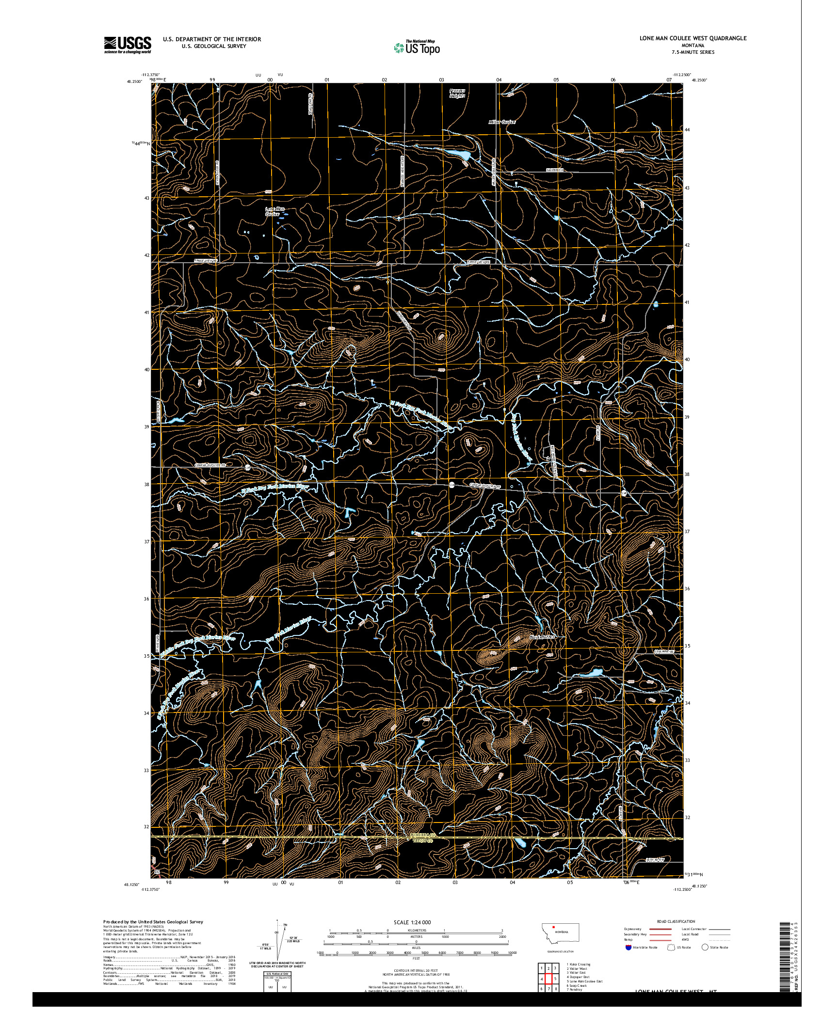 USGS US TOPO 7.5-MINUTE MAP FOR LONE MAN COULEE WEST, MT 2020