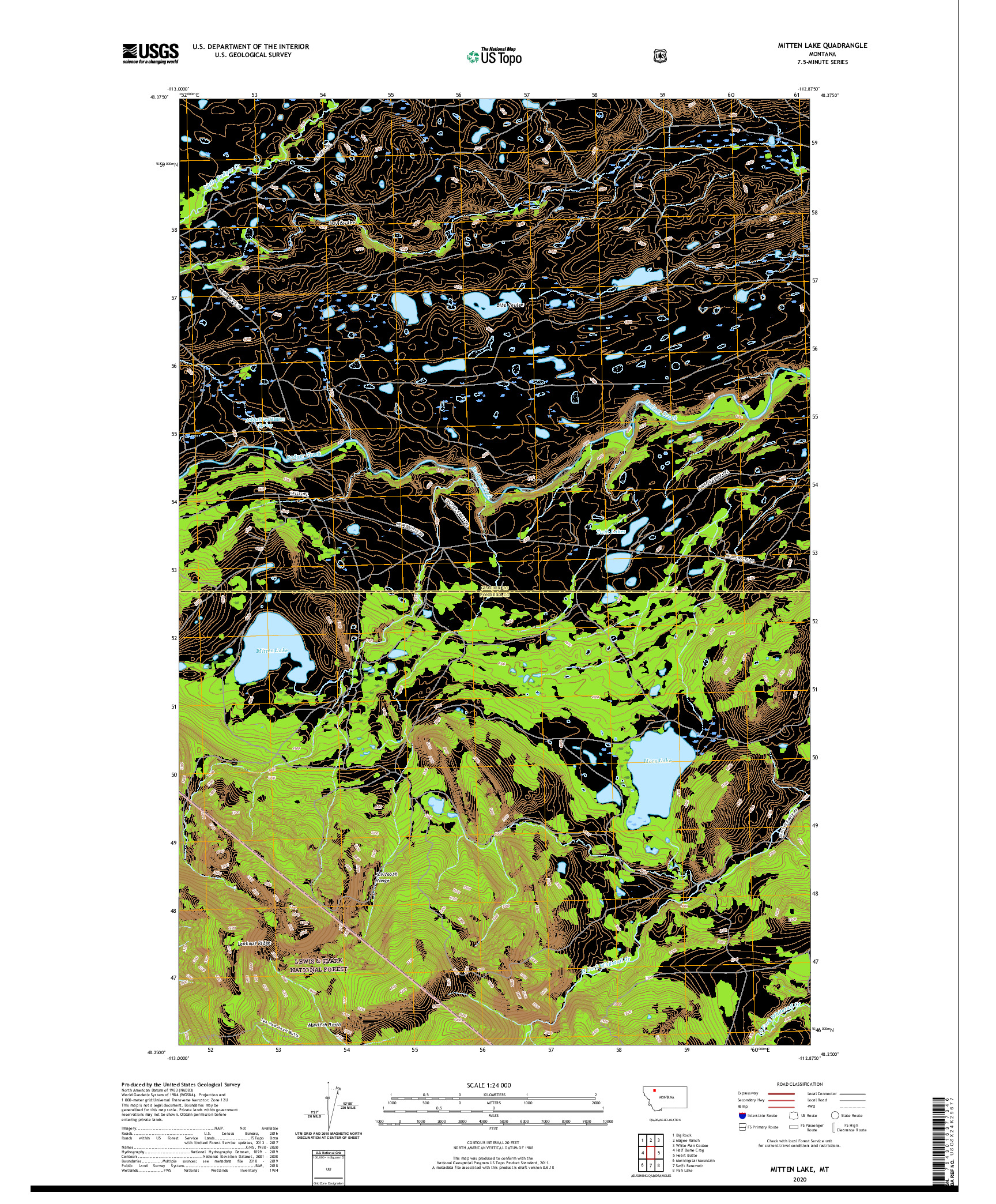 USGS US TOPO 7.5-MINUTE MAP FOR MITTEN LAKE, MT 2020