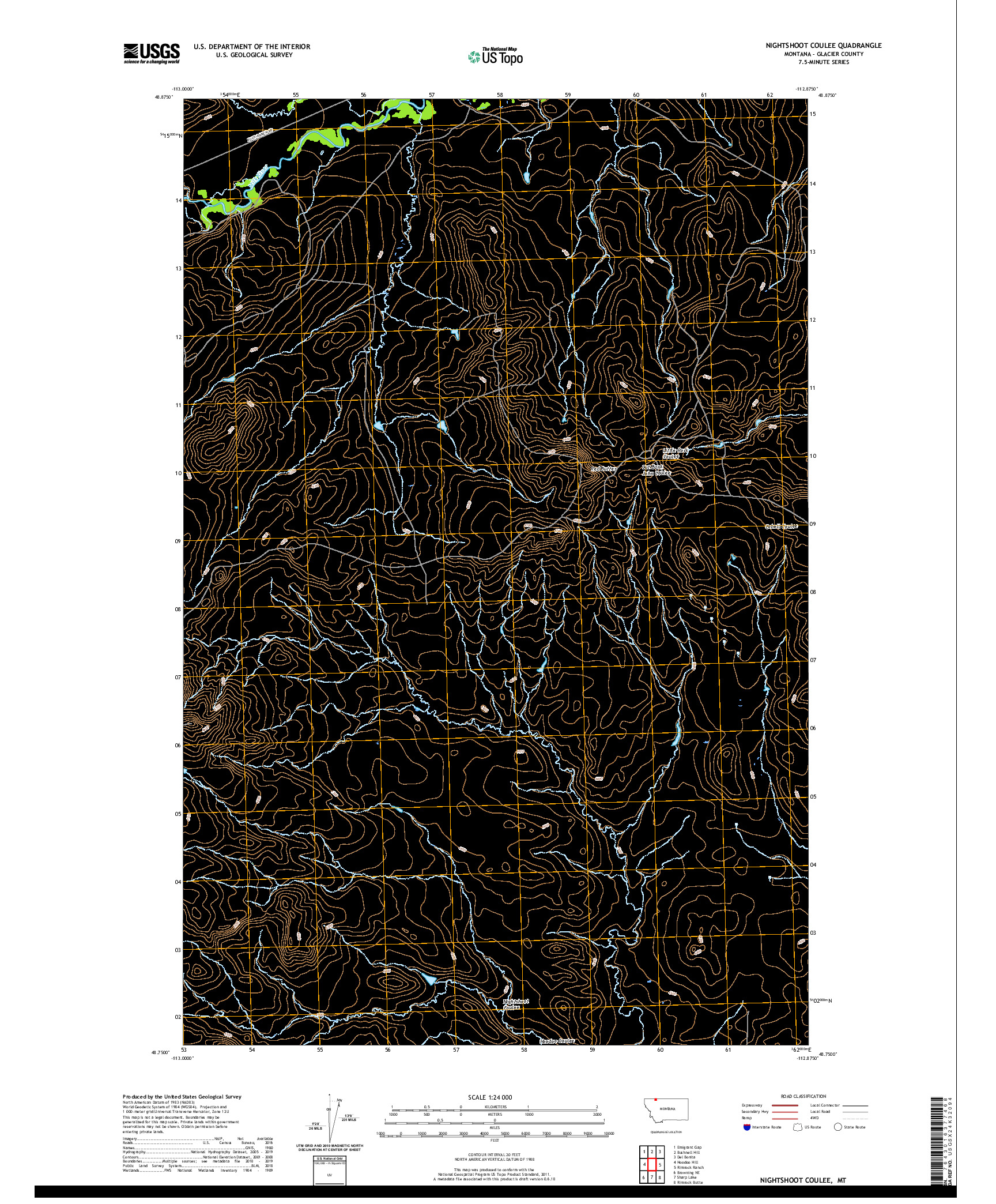 USGS US TOPO 7.5-MINUTE MAP FOR NIGHTSHOOT COULEE, MT 2020
