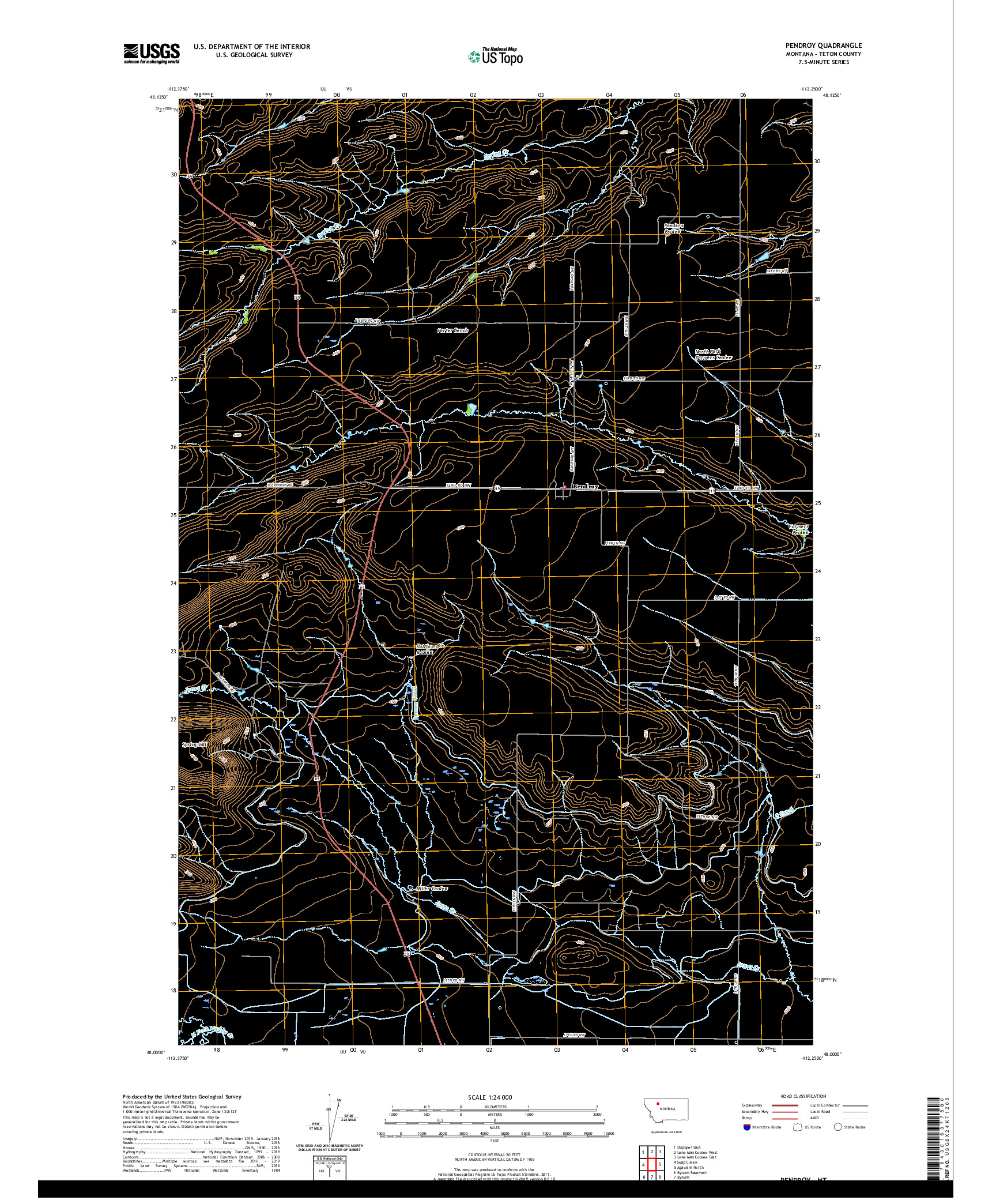 USGS US TOPO 7.5-MINUTE MAP FOR PENDROY, MT 2020