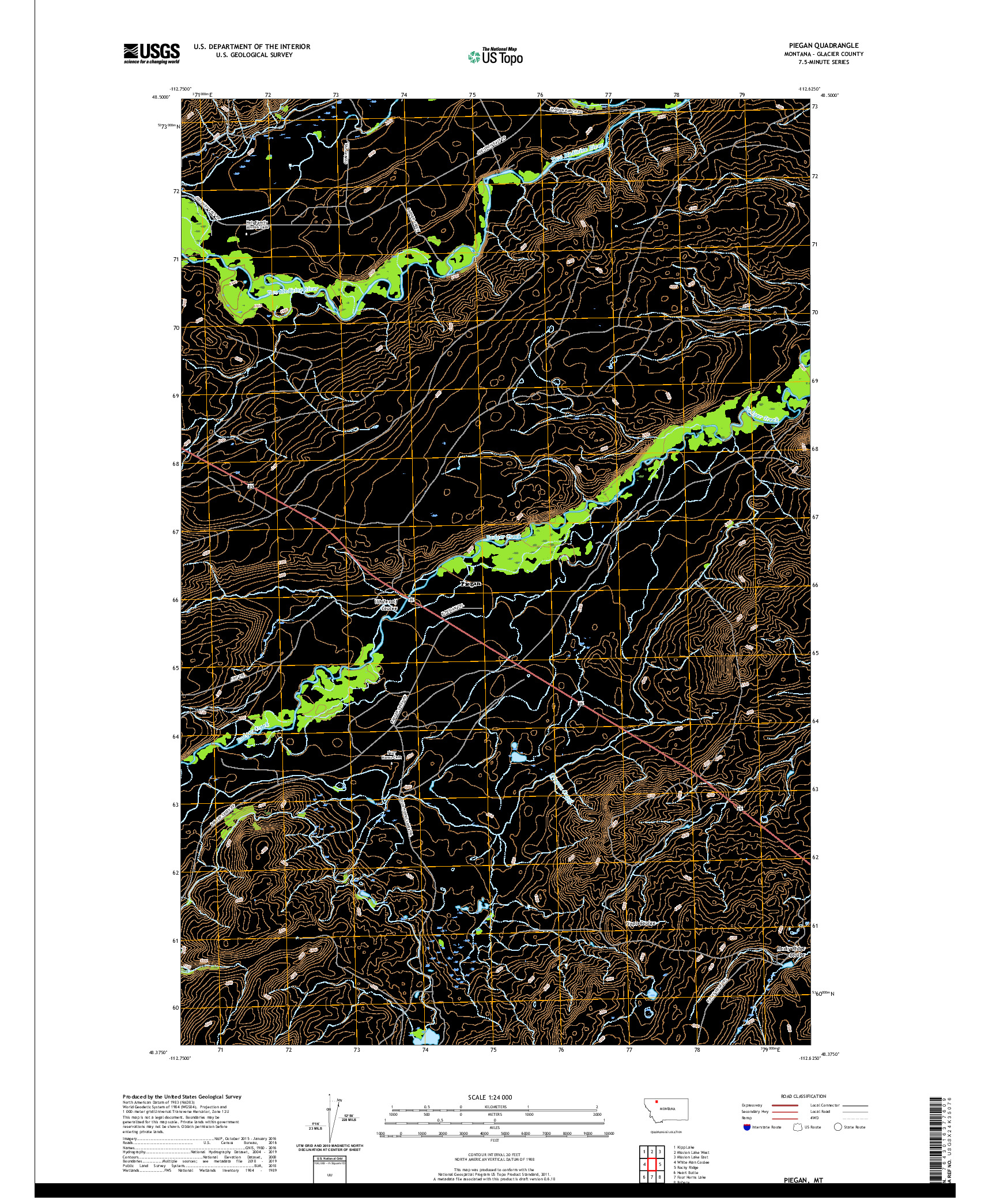 USGS US TOPO 7.5-MINUTE MAP FOR PIEGAN, MT 2020