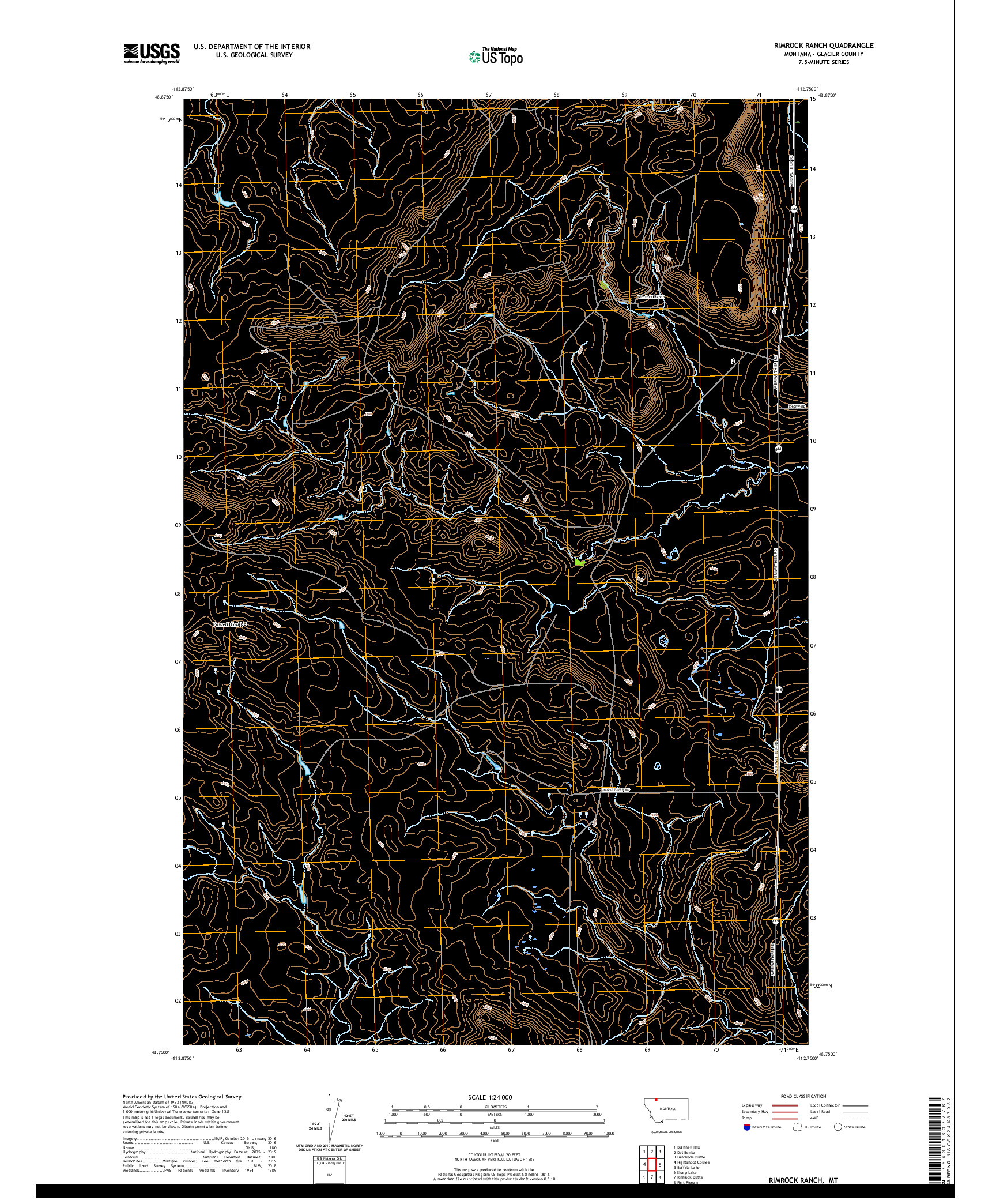 USGS US TOPO 7.5-MINUTE MAP FOR RIMROCK RANCH, MT 2020