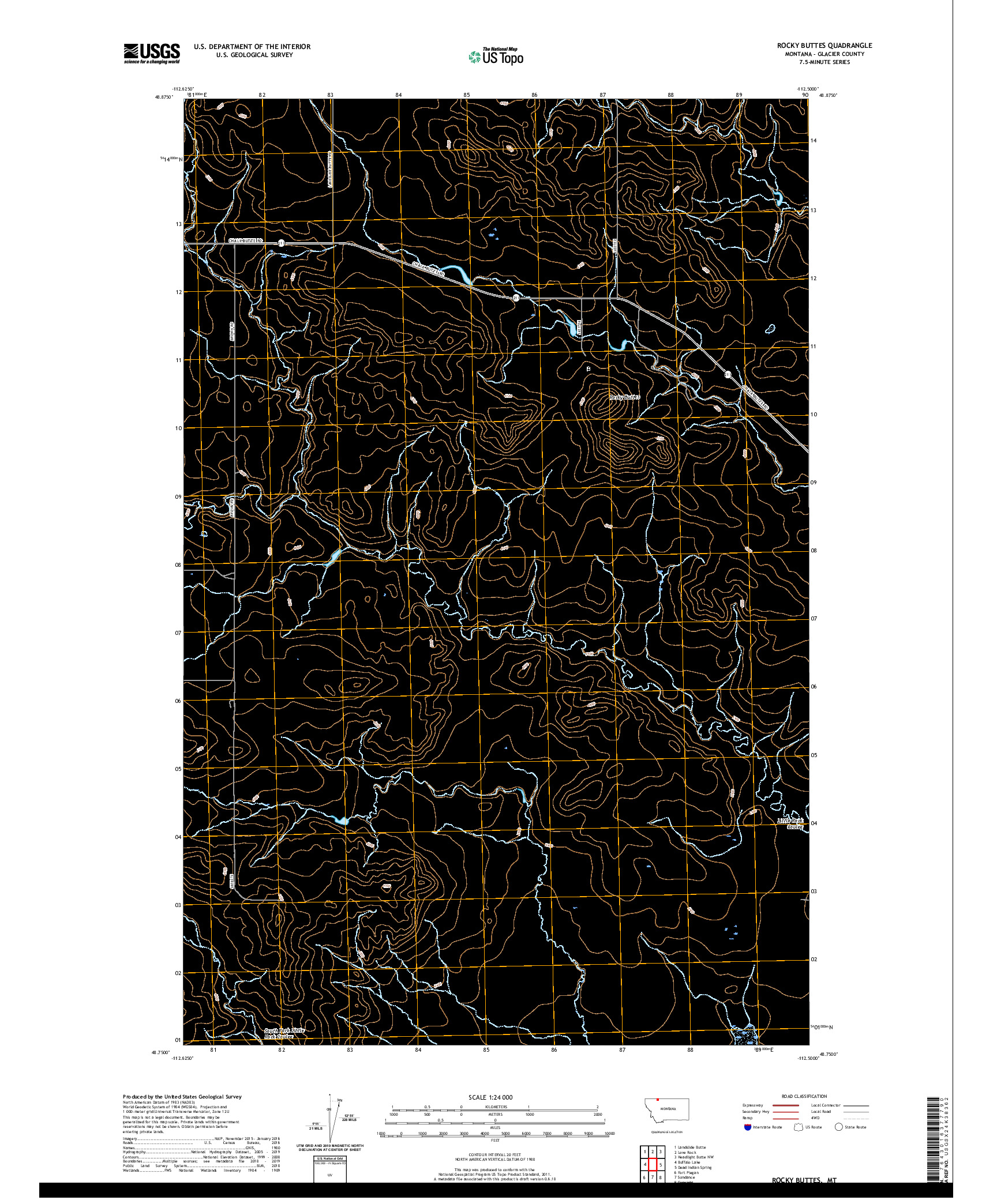 USGS US TOPO 7.5-MINUTE MAP FOR ROCKY BUTTES, MT 2020