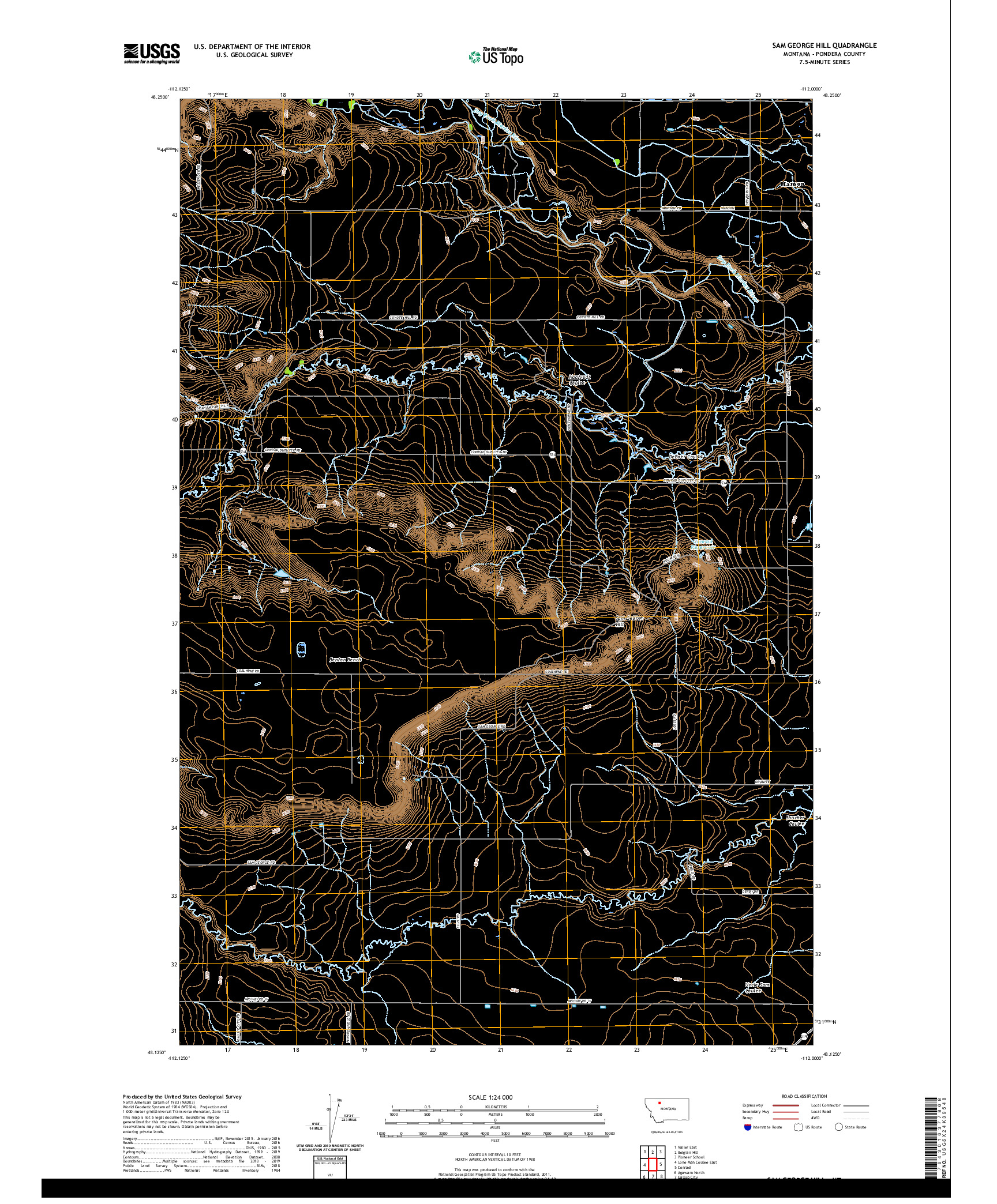 USGS US TOPO 7.5-MINUTE MAP FOR SAM GEORGE HILL, MT 2020